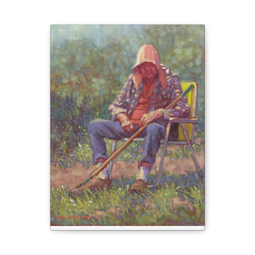 "A Tough Row to Hoe"   Canvas Wall Art — Tranquil Gardener Painting (Matte Stretched Canvas)
