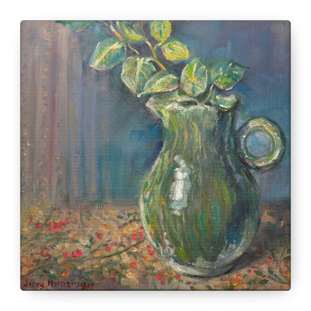 "The Green Pitcher"   Green Pitcher Still Life Matte Canvas Wall Art — Stretched 1.25"