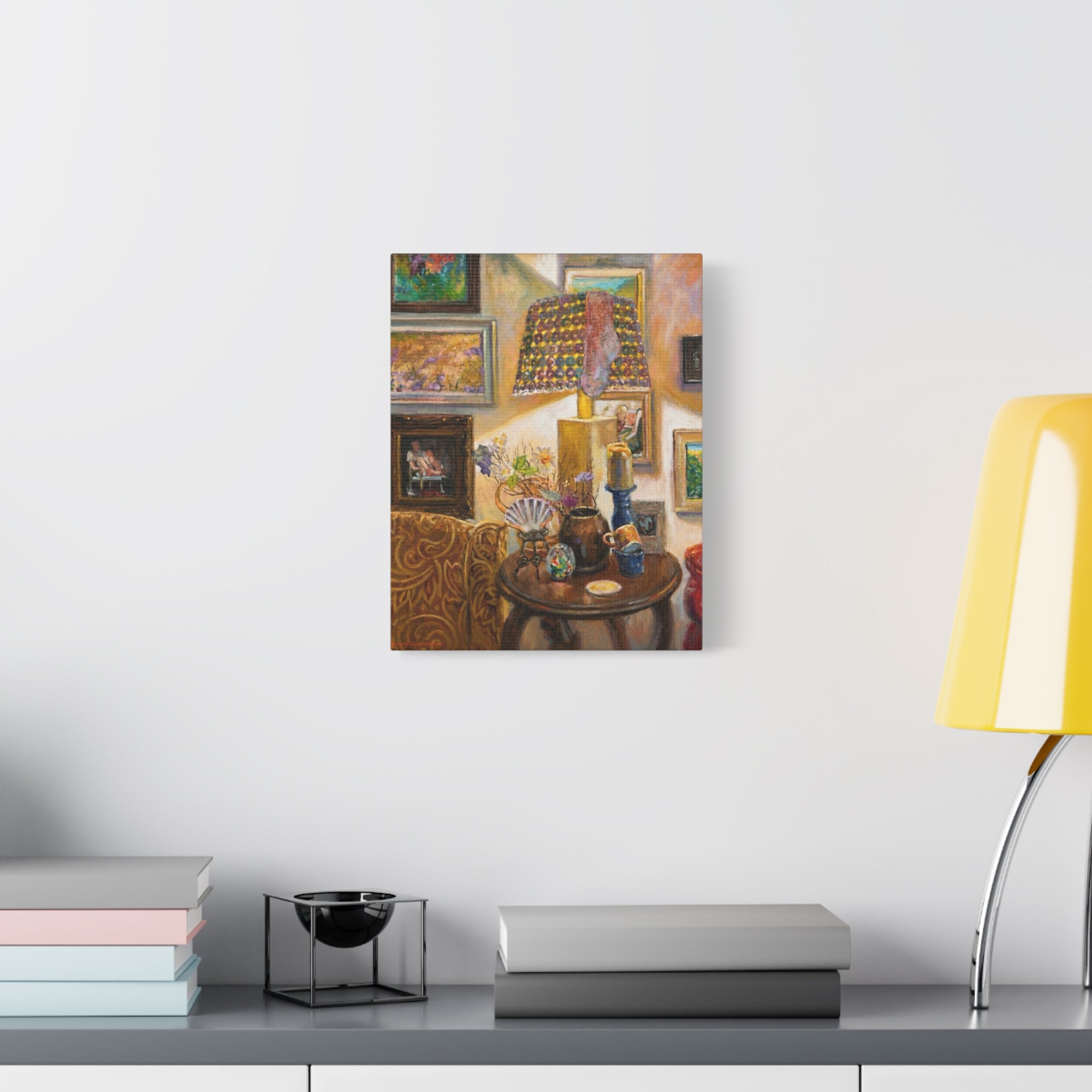 "A Room Full of Memories"   Still Life Lamp Scene Matte Canvas Print — Cozy Living Room Wall Art