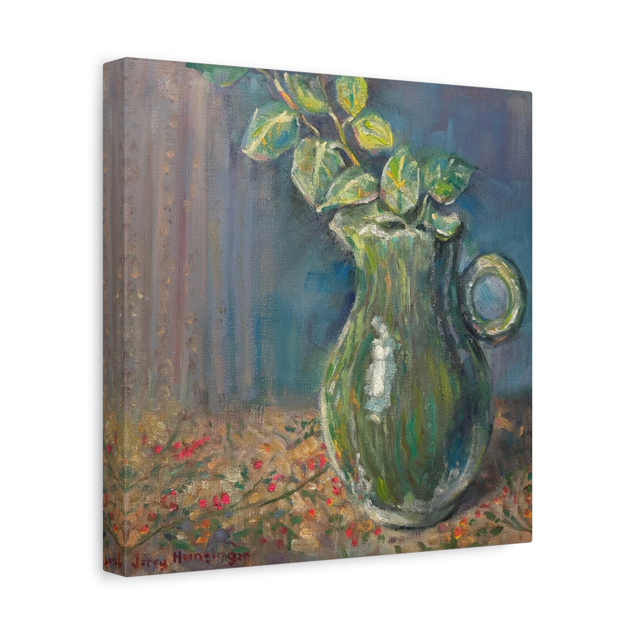 "The Green Pitcher"   Green Pitcher Still Life Matte Canvas Wall Art — Stretched 1.25"