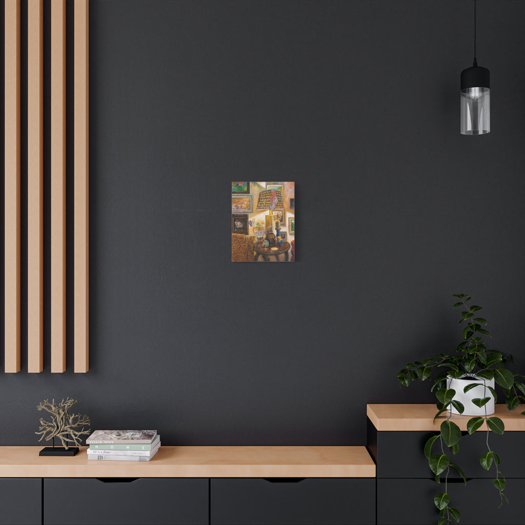 "A Room Full of Memories"   Still Life Lamp Scene Matte Canvas Print — Cozy Living Room Wall Art
