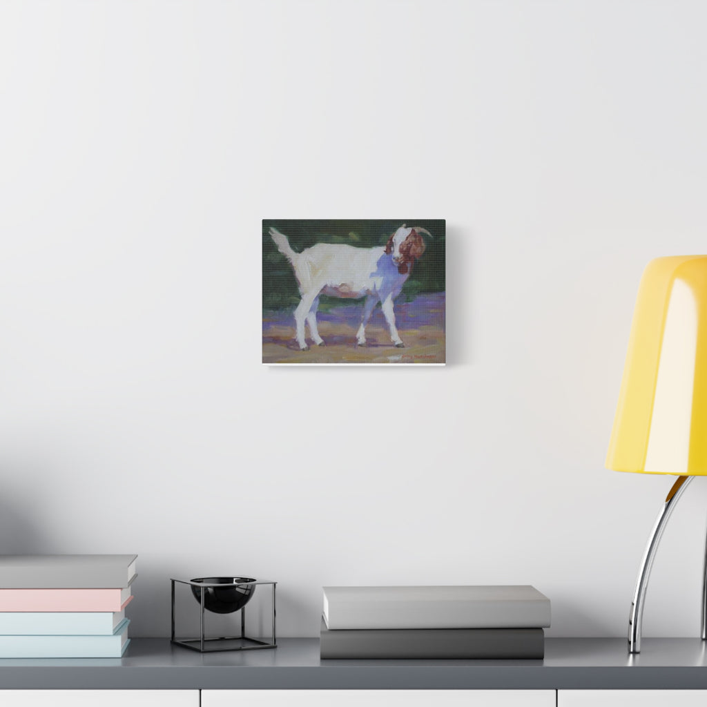 "A Goat With Grace"  White Goat Oil Painting Print on Stretched Canvas – Farmhouse Animal Wall Art