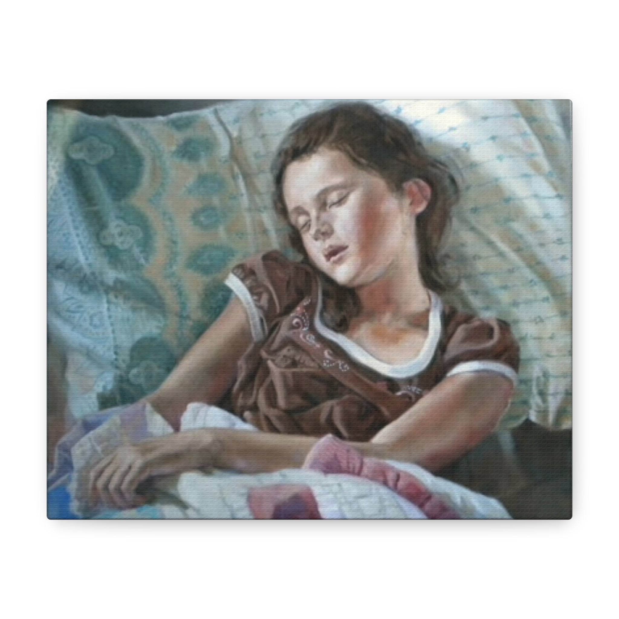 "Perchance to Dream"       Sleeping Child Canvas Wall Art – Serene Portrait Print on Stretched Matte Canvas