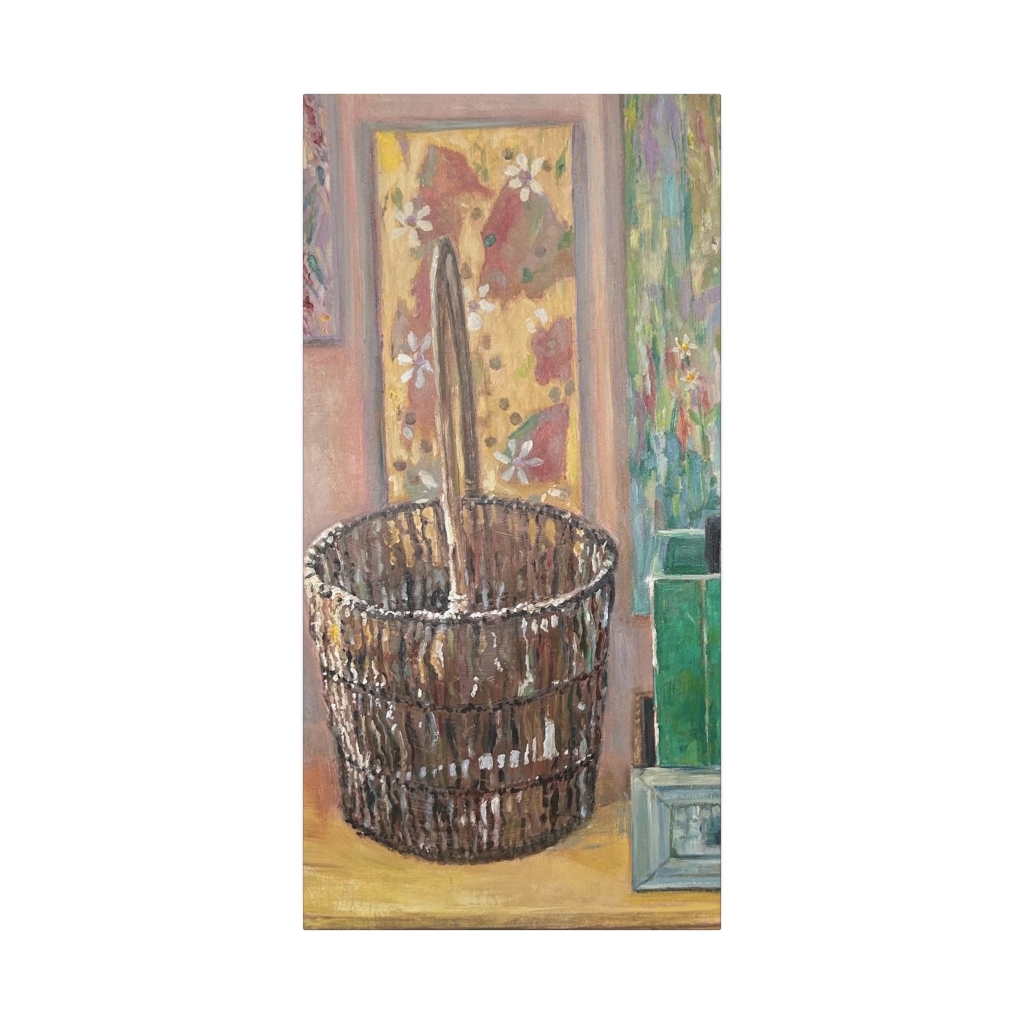 "The Forgotten Corner"    Rustic Basket Still Life Matte Canvas Wall Art — Narrow Stretched Panel