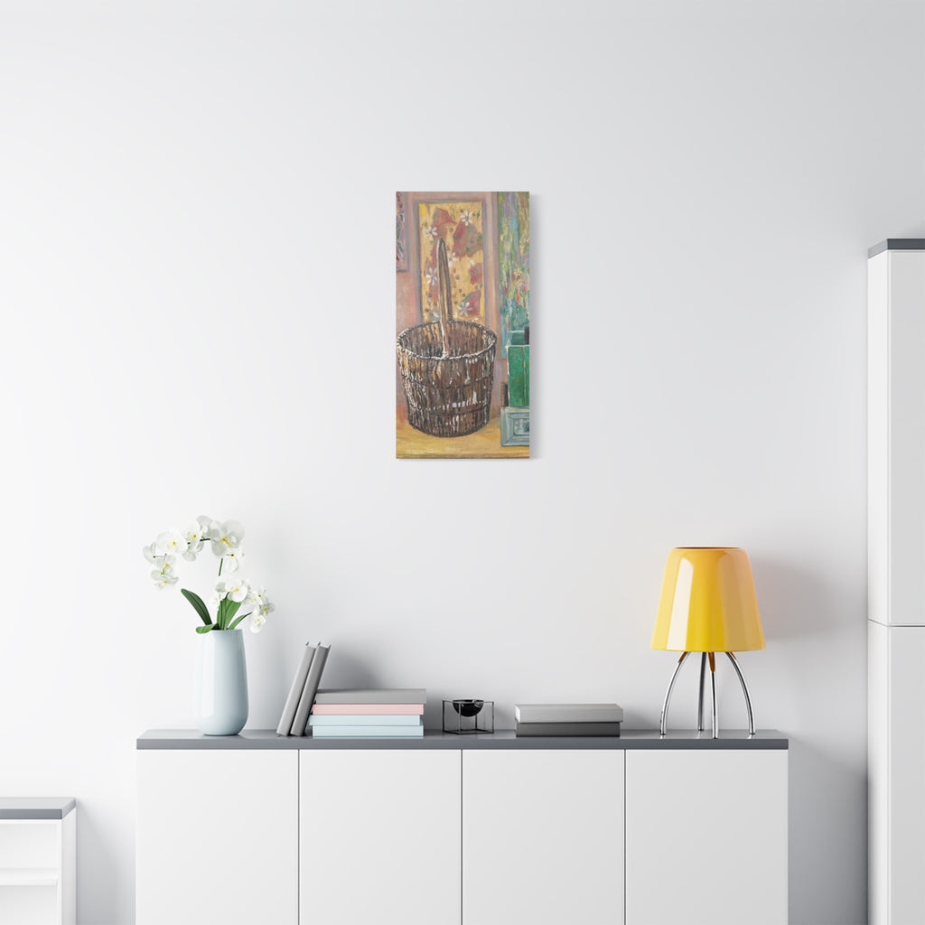 "The Forgotten Corner"    Rustic Basket Still Life Matte Canvas Wall Art — Narrow Stretched Panel