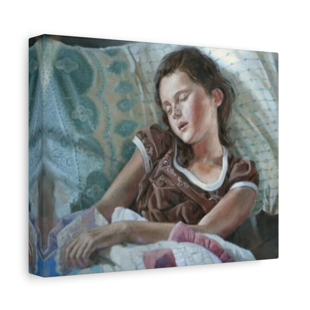 "Perchance to Dream"       Sleeping Child Canvas Wall Art – Serene Portrait Print on Stretched Matte Canvas