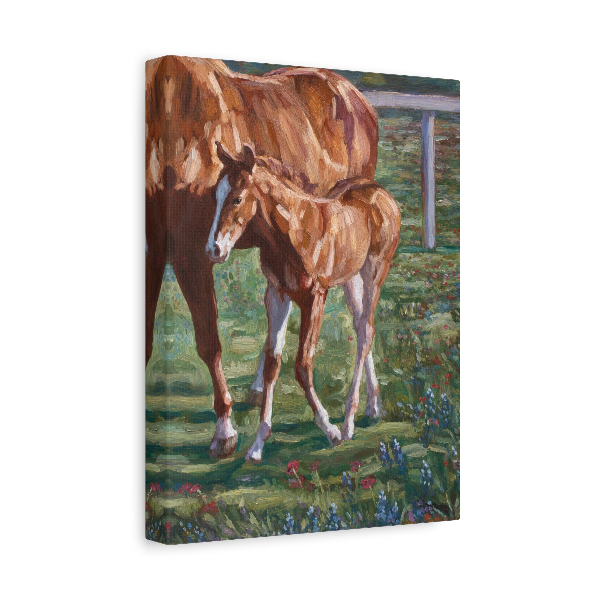 "Amongst the Bluebonnets"  Horse & Foal Canvas Print — Pastoral Equestrian Wall Art