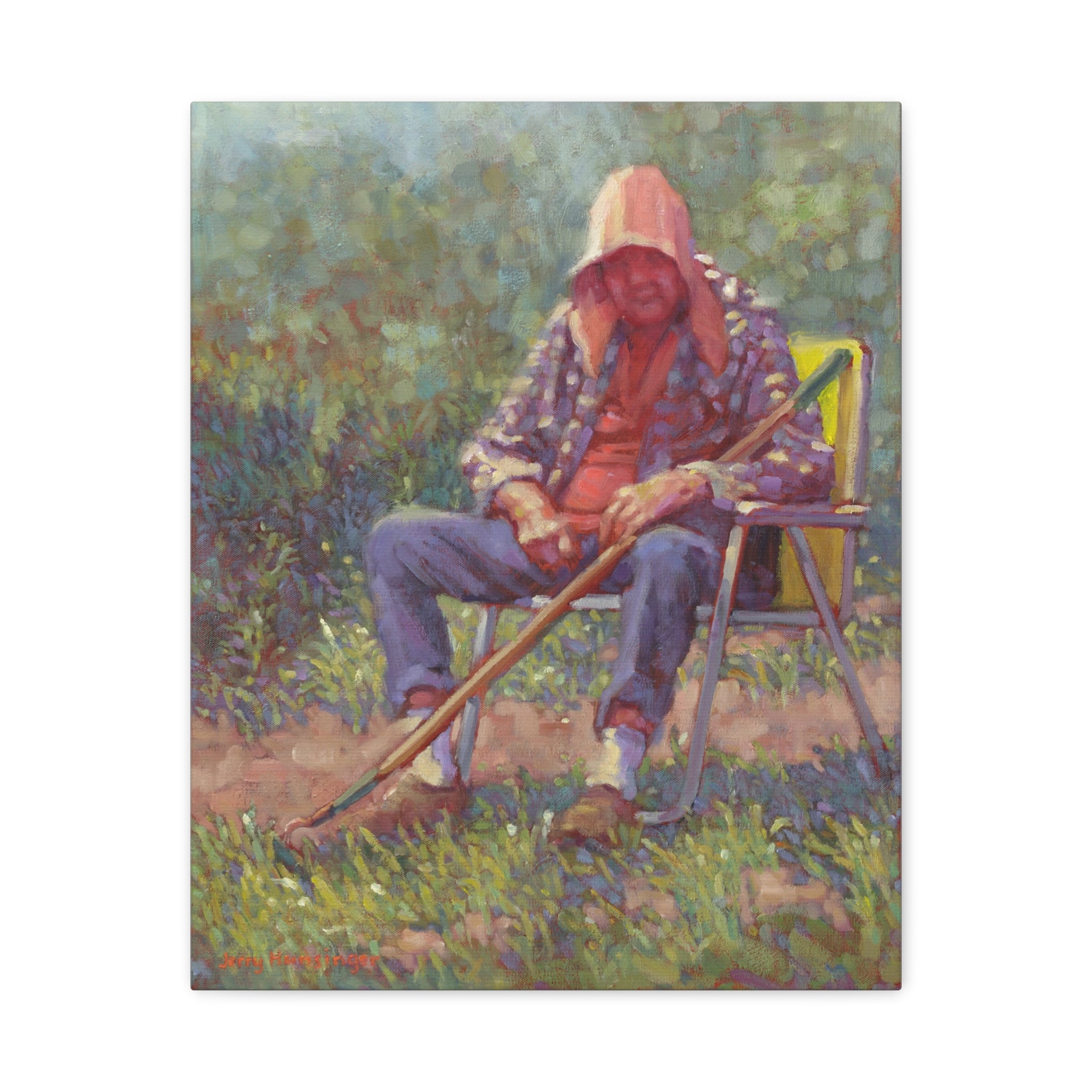 "A Tough Row to Hoe"   Canvas Wall Art — Tranquil Gardener Painting (Matte Stretched Canvas)