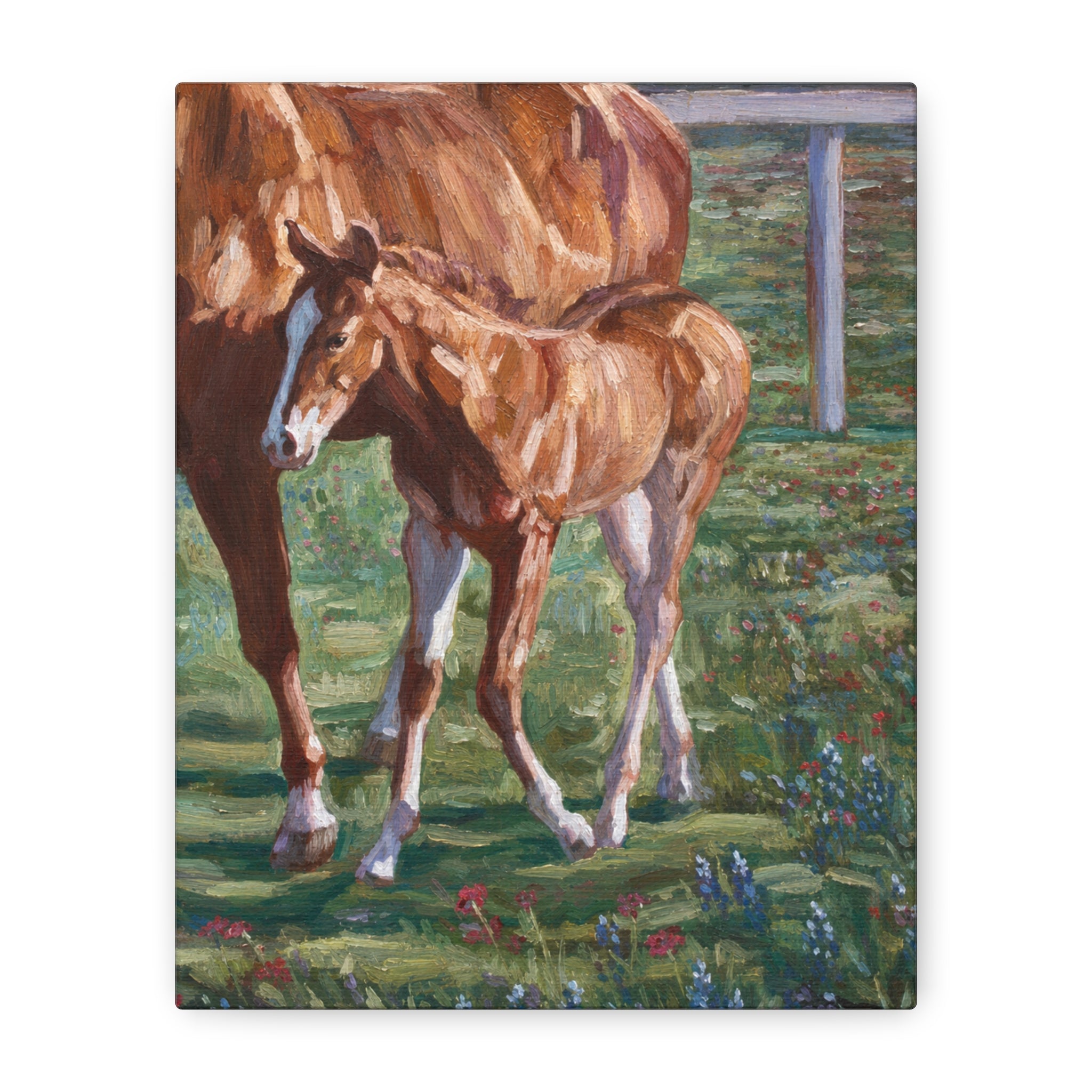 "Amongst the Bluebonnets"  Horse & Foal Canvas Print — Pastoral Equestrian Wall Art