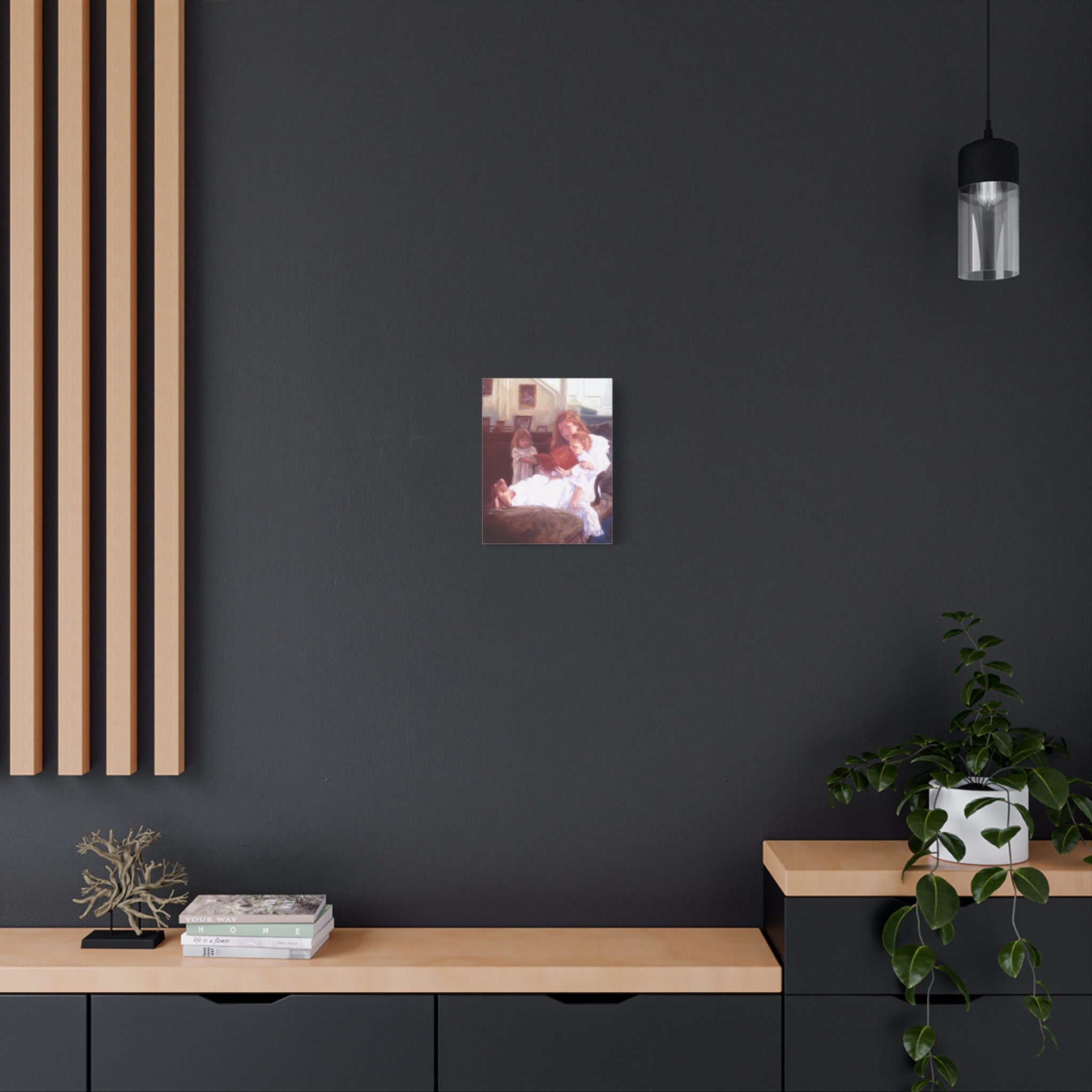 "Raise Up a Child..."  Family Reading Scene Canvas Wall Art – Mother Reading to Children
