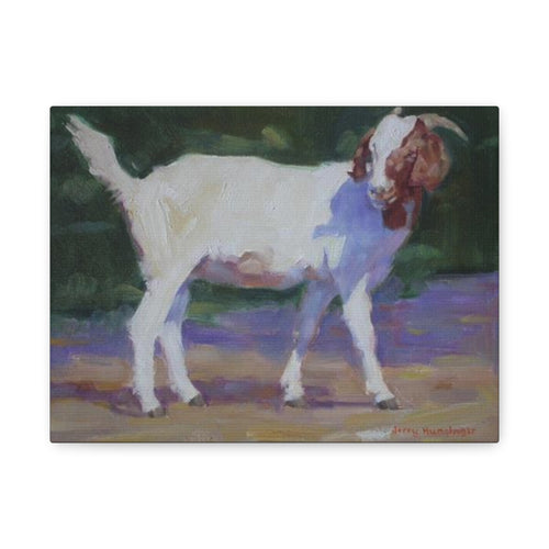"A Goat With Grace"  White Goat Oil Painting Print on Stretched Canvas – Farmhouse Animal Wall Art