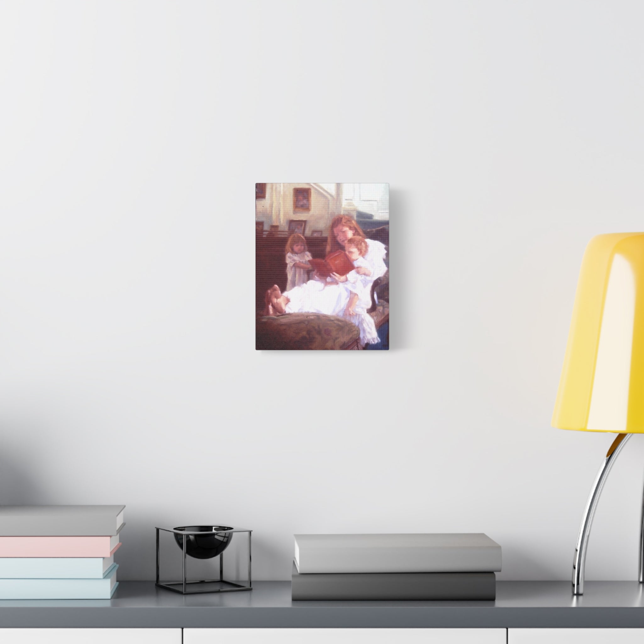 "Raise Up a Child..."  Family Reading Scene Canvas Wall Art – Mother Reading to Children