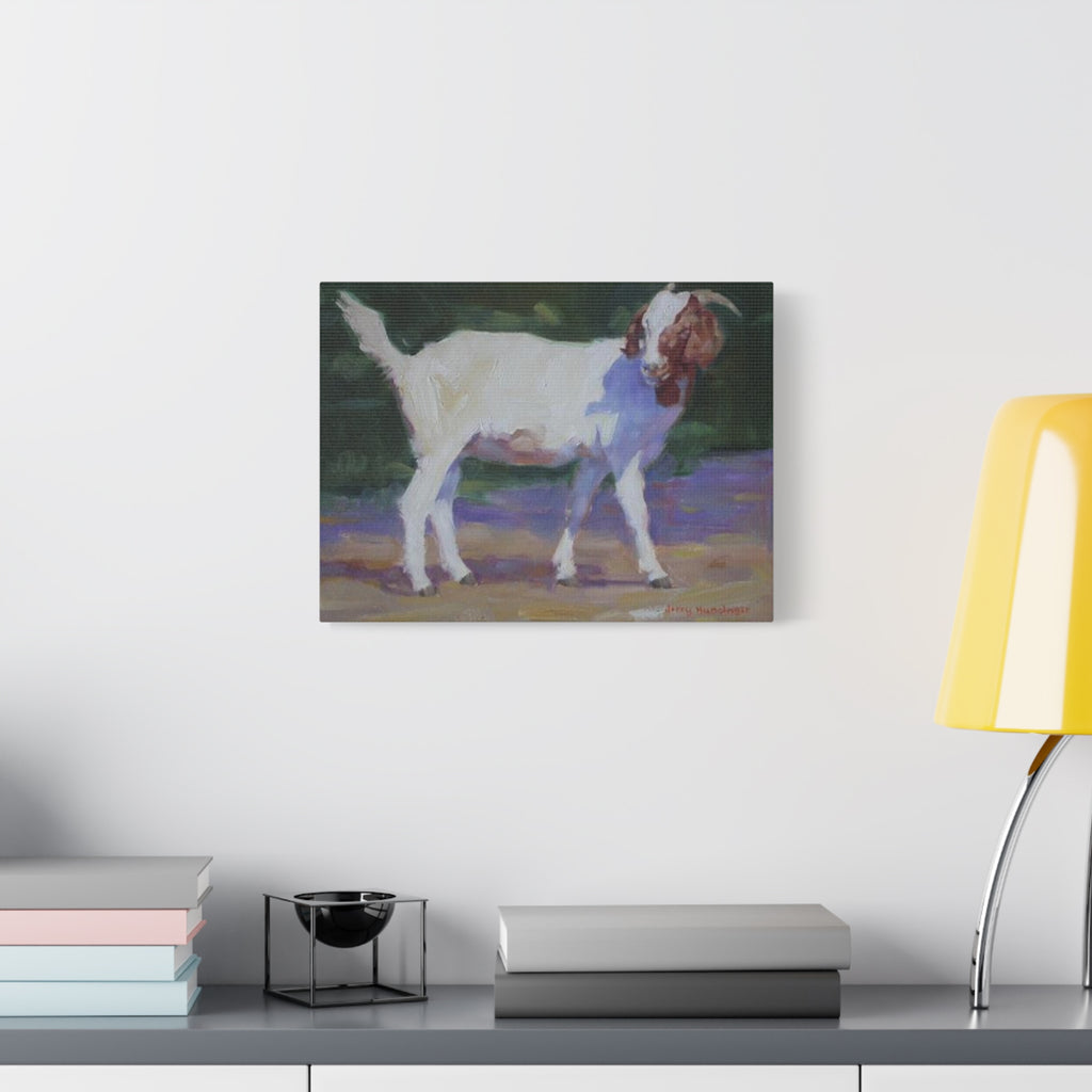 "A Goat With Grace"  White Goat Oil Painting Print on Stretched Canvas – Farmhouse Animal Wall Art