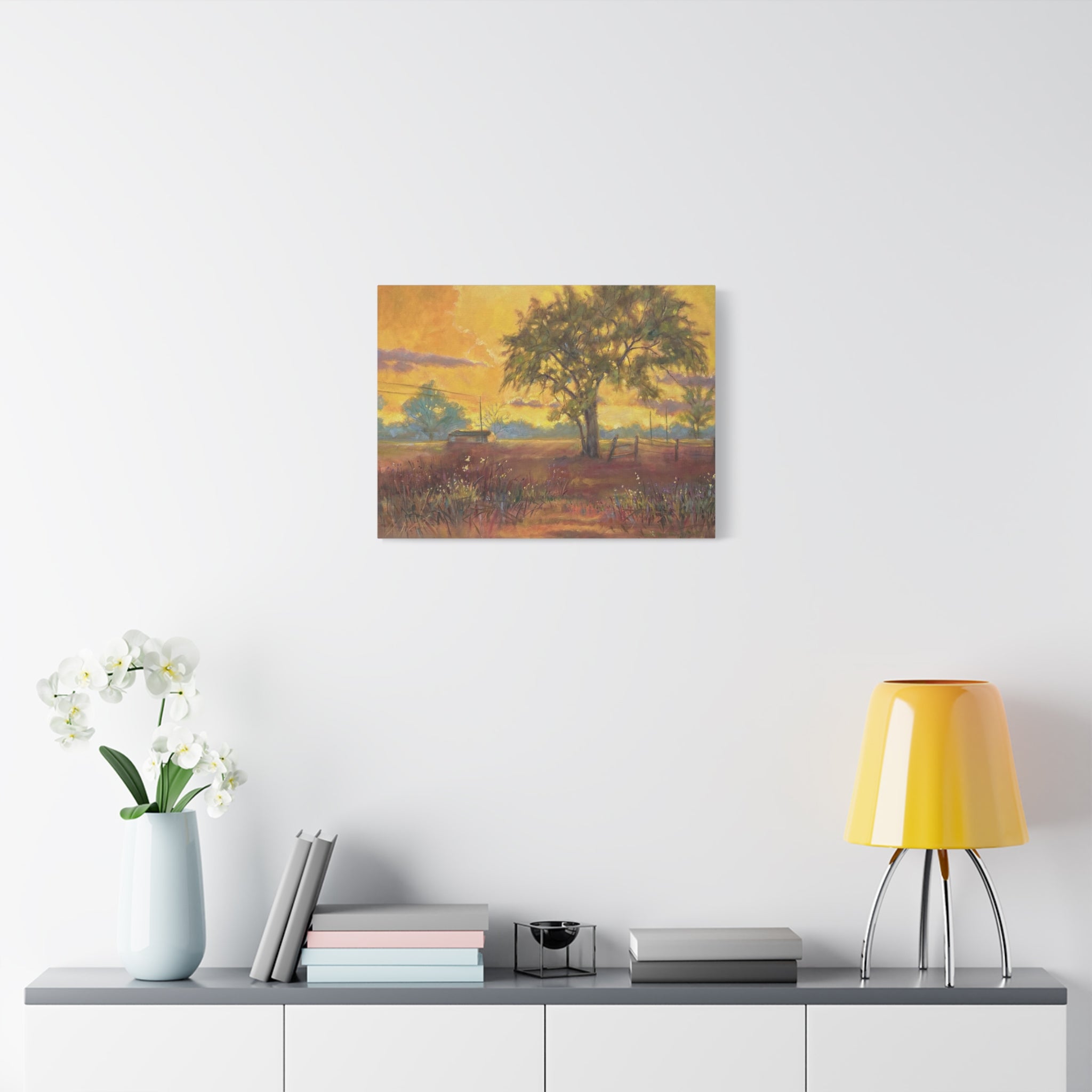 "One Golden Evening"   Sunlit Country Landscape Canvas Print — Stretched Matte Wall Art