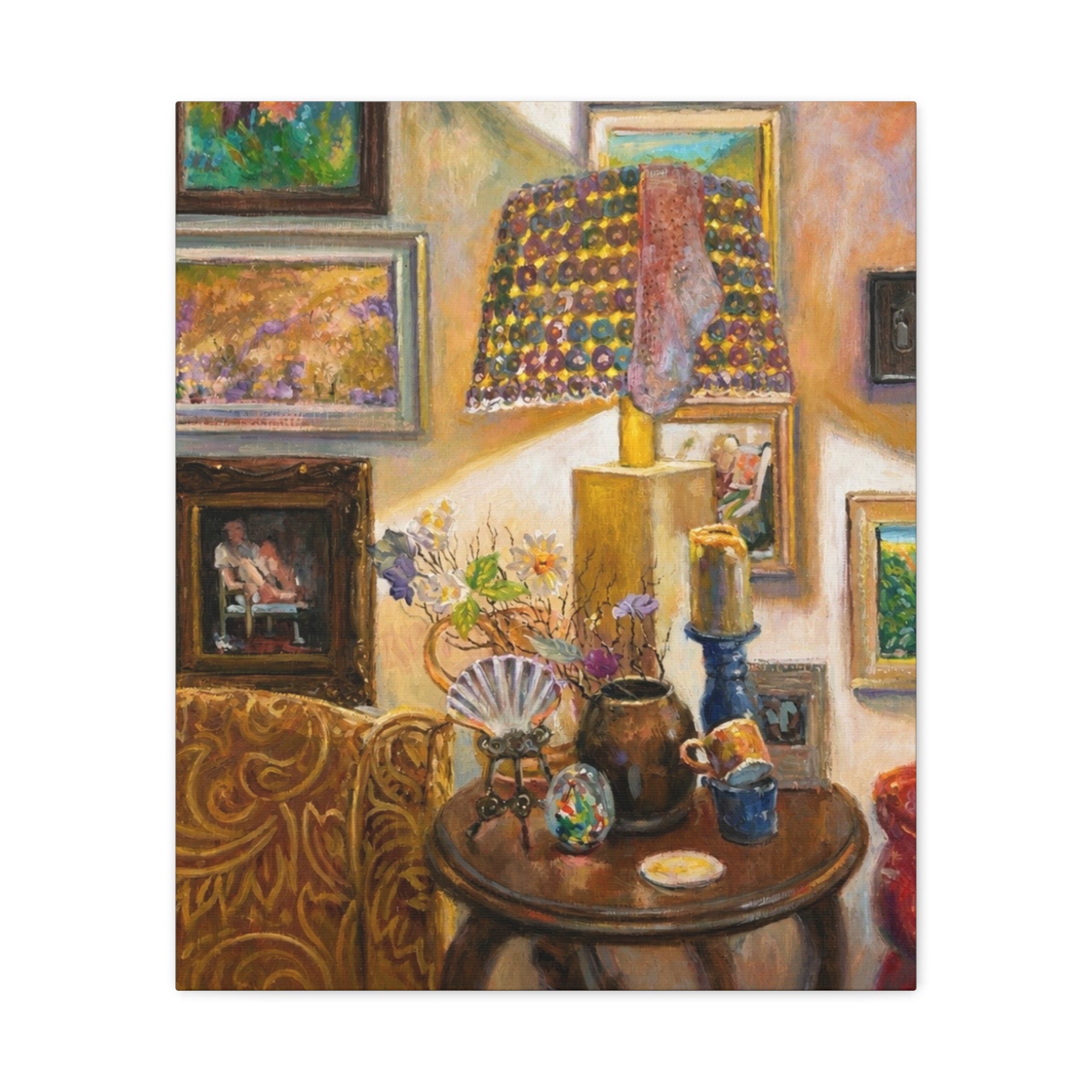 "A Room Full of Memories"   Still Life Lamp Scene Matte Canvas Print — Cozy Living Room Wall Art