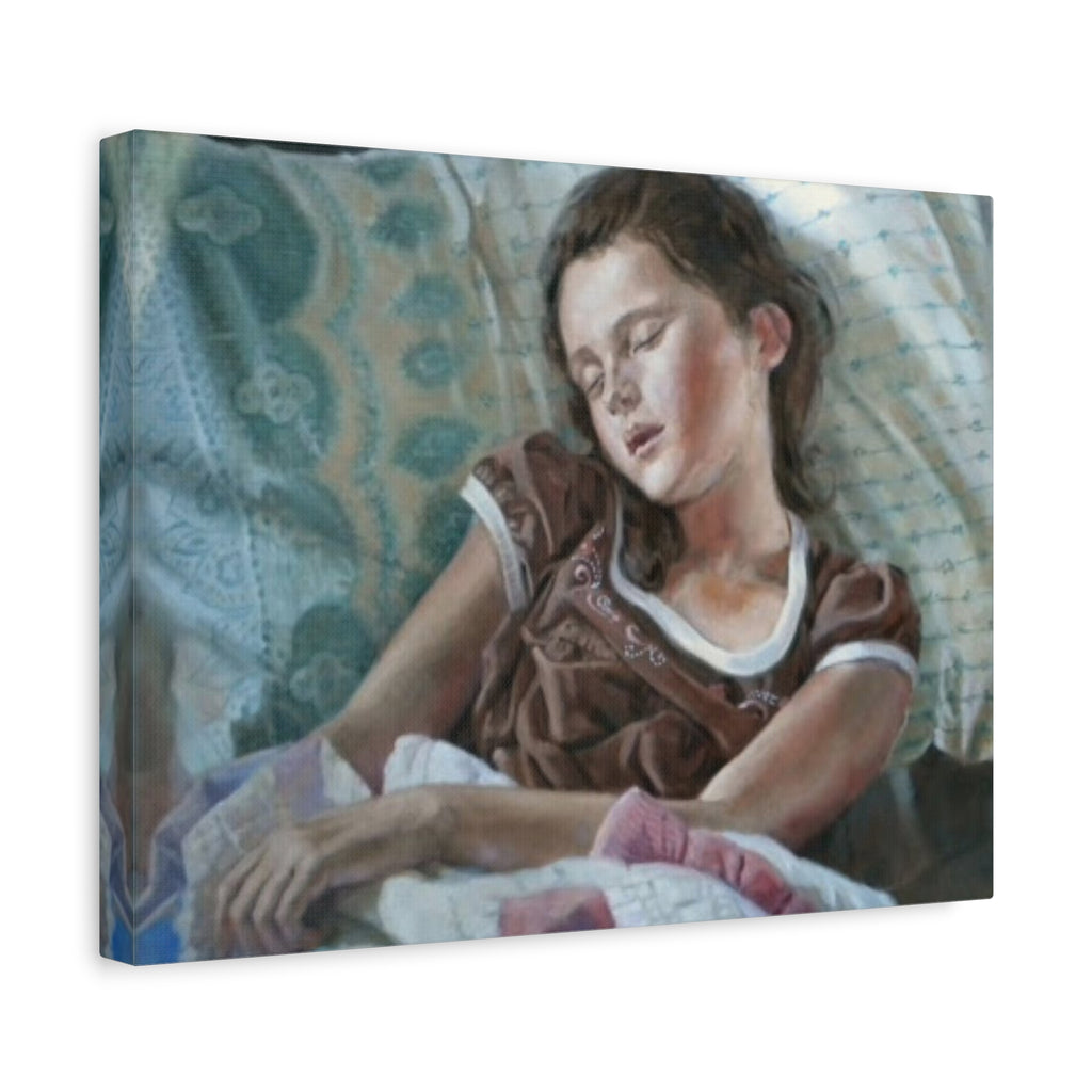 "Perchance to Dream"       Sleeping Child Canvas Wall Art – Serene Portrait Print on Stretched Matte Canvas