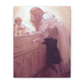 "Before Breakfast"   Mother and Children Matte Stretched Canvas Wall Art - Soft Nursery Print