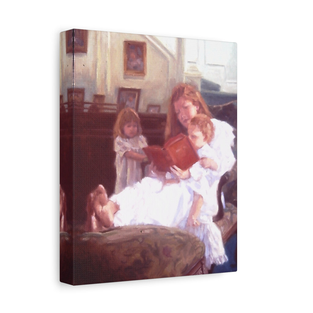 "Raise Up a Child..."  Family Reading Scene Canvas Wall Art – Mother Reading to Children