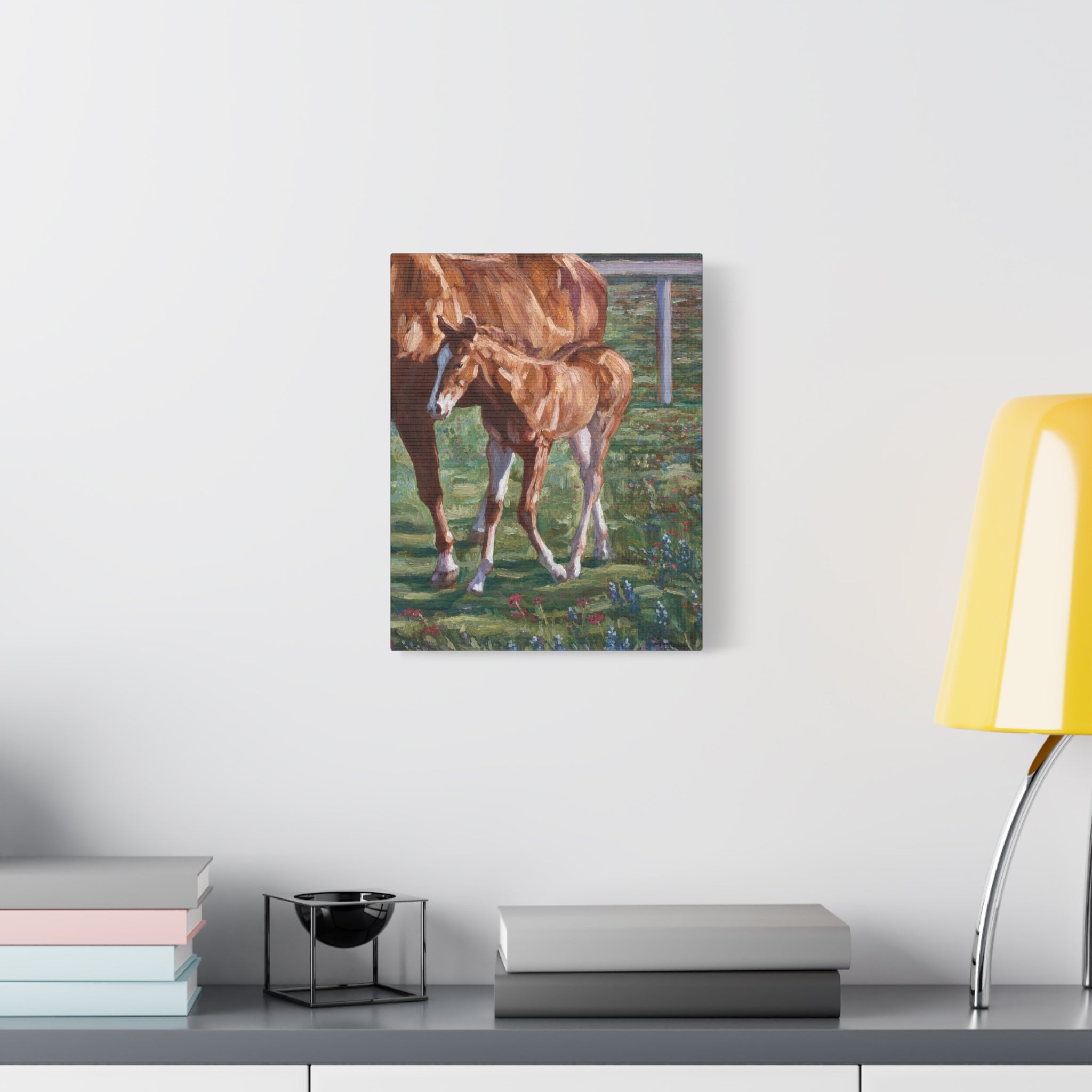 "Amongst the Bluebonnets"  Horse & Foal Canvas Print — Pastoral Equestrian Wall Art