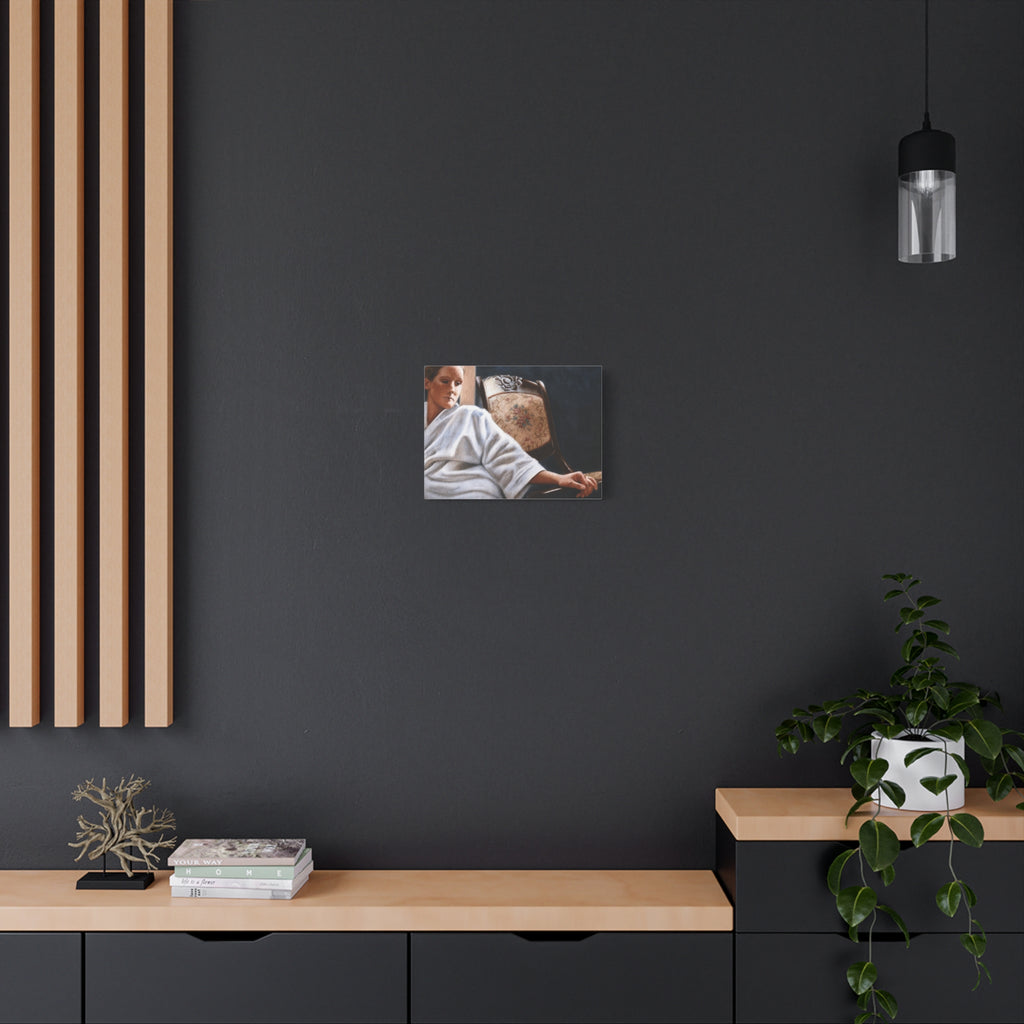 "The White Robe"   Matte Stretched Canvas Print — Serene Woman in Robe Artwork
