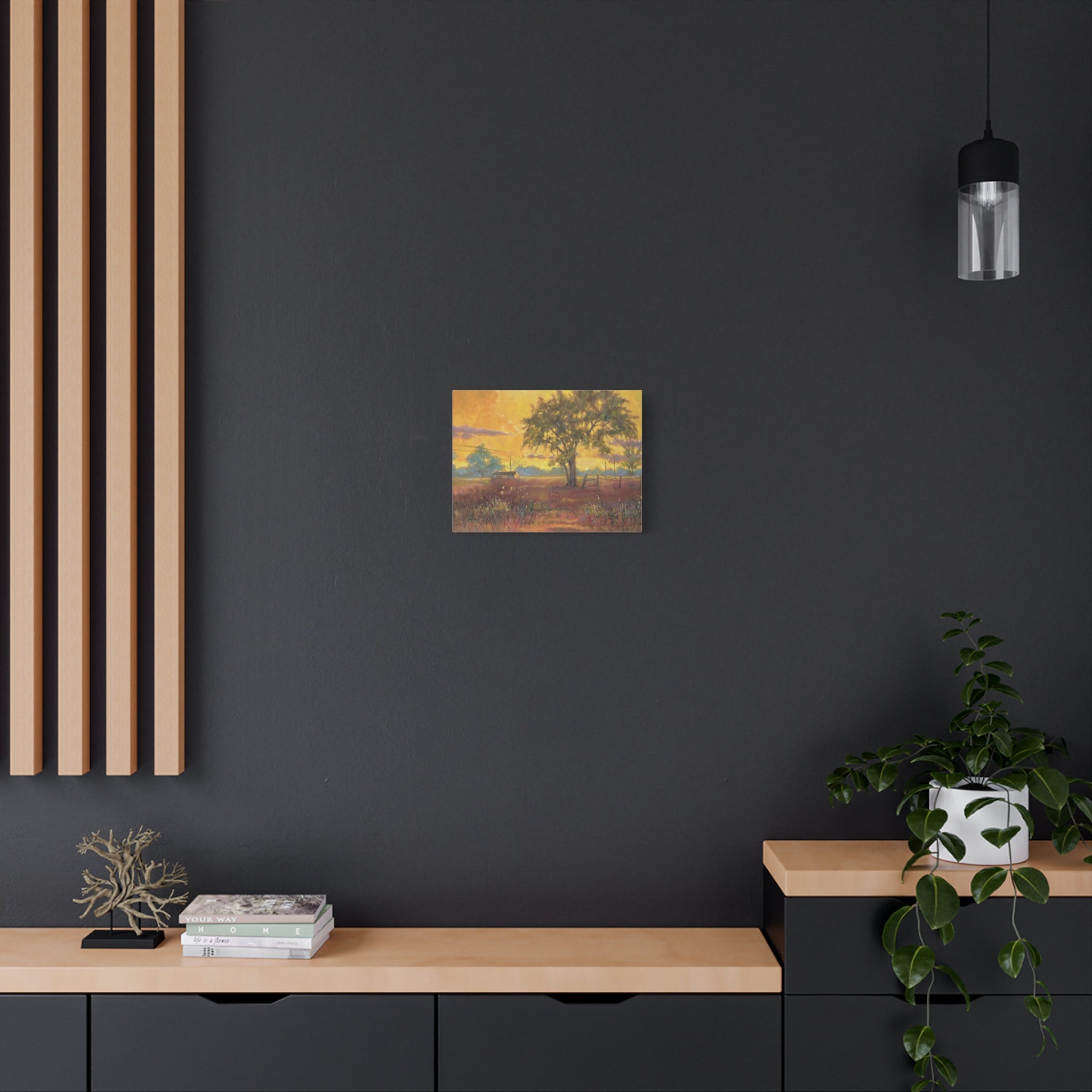 "One Golden Evening"   Sunlit Country Landscape Canvas Print — Stretched Matte Wall Art
