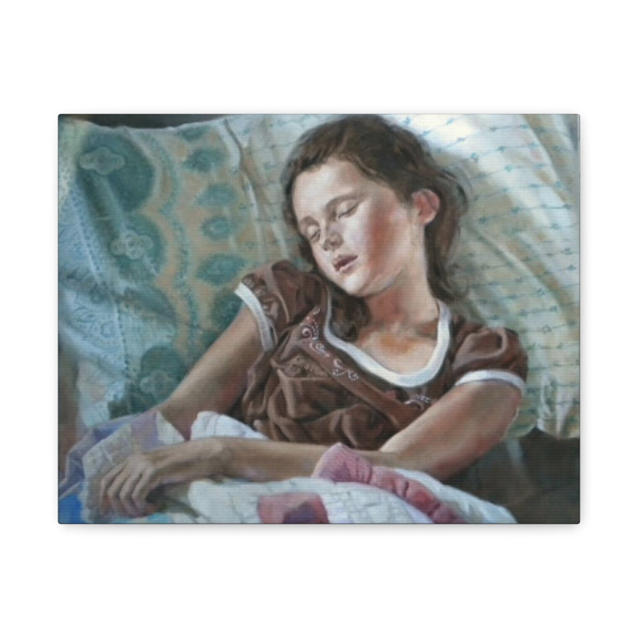 "Perchance to Dream"       Sleeping Child Canvas Wall Art – Serene Portrait Print on Stretched Matte Canvas