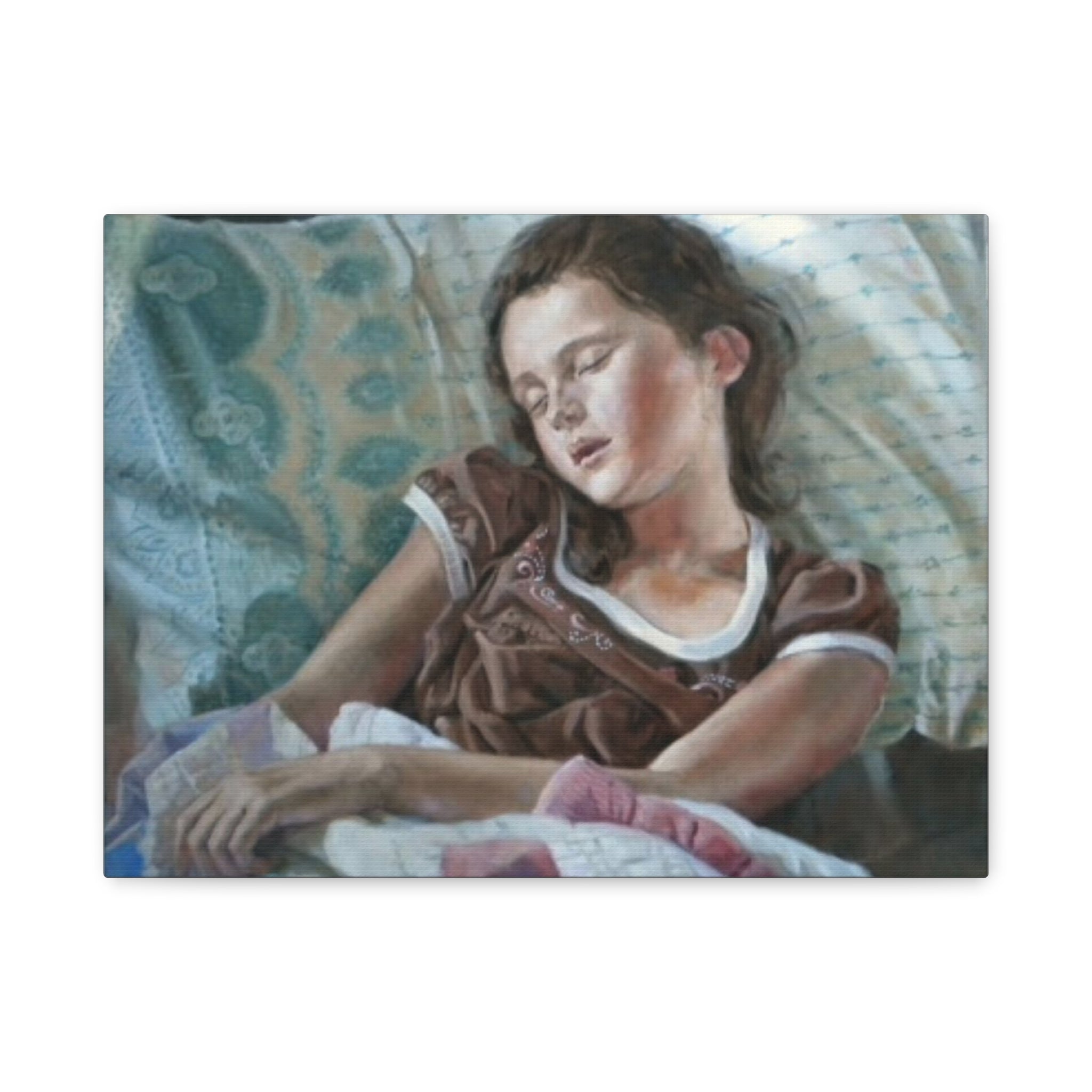 "Perchance to Dream"       Sleeping Child Canvas Wall Art – Serene Portrait Print on Stretched Matte Canvas