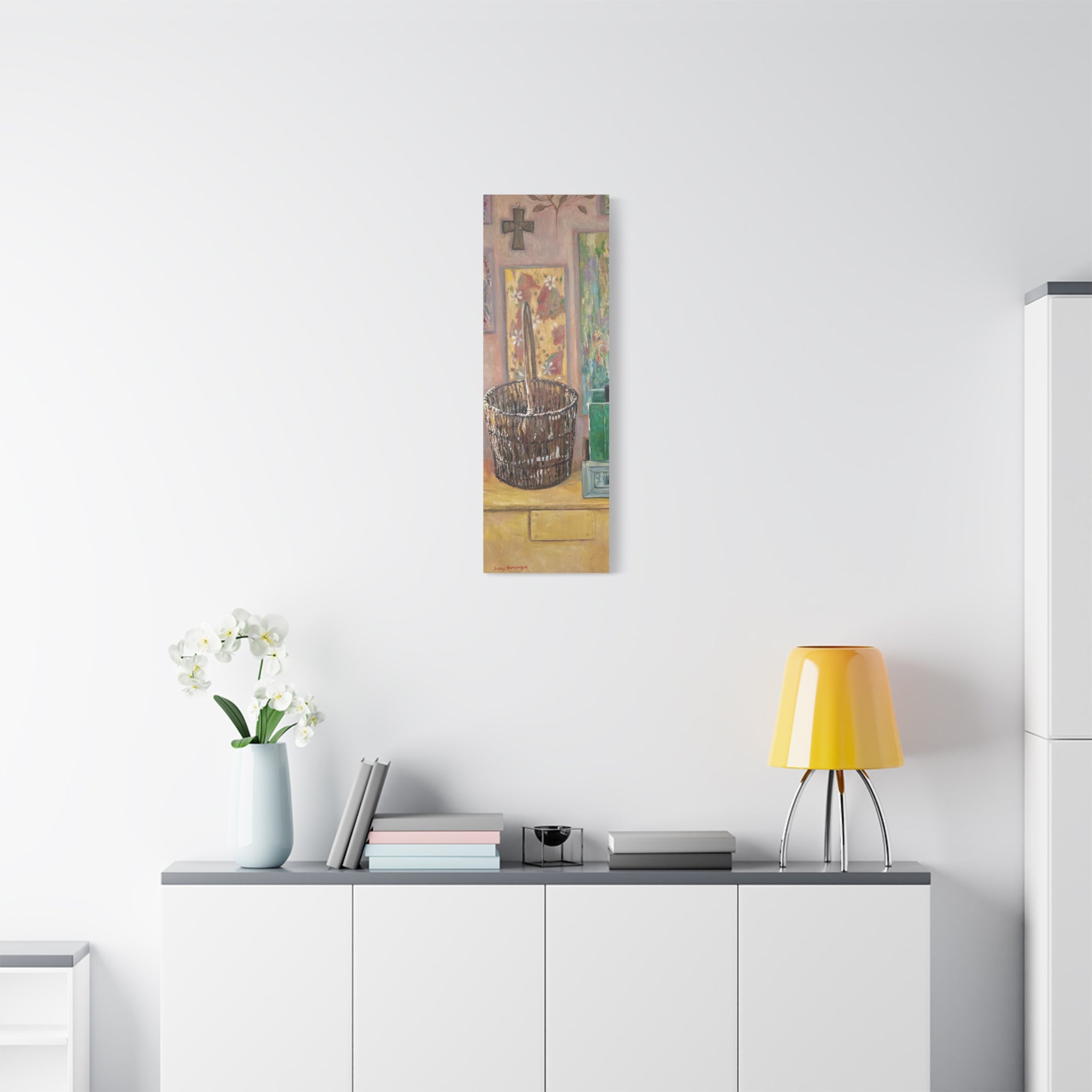 "The Forgotten Corner"    Rustic Basket Still Life Matte Canvas Wall Art — Narrow Stretched Panel