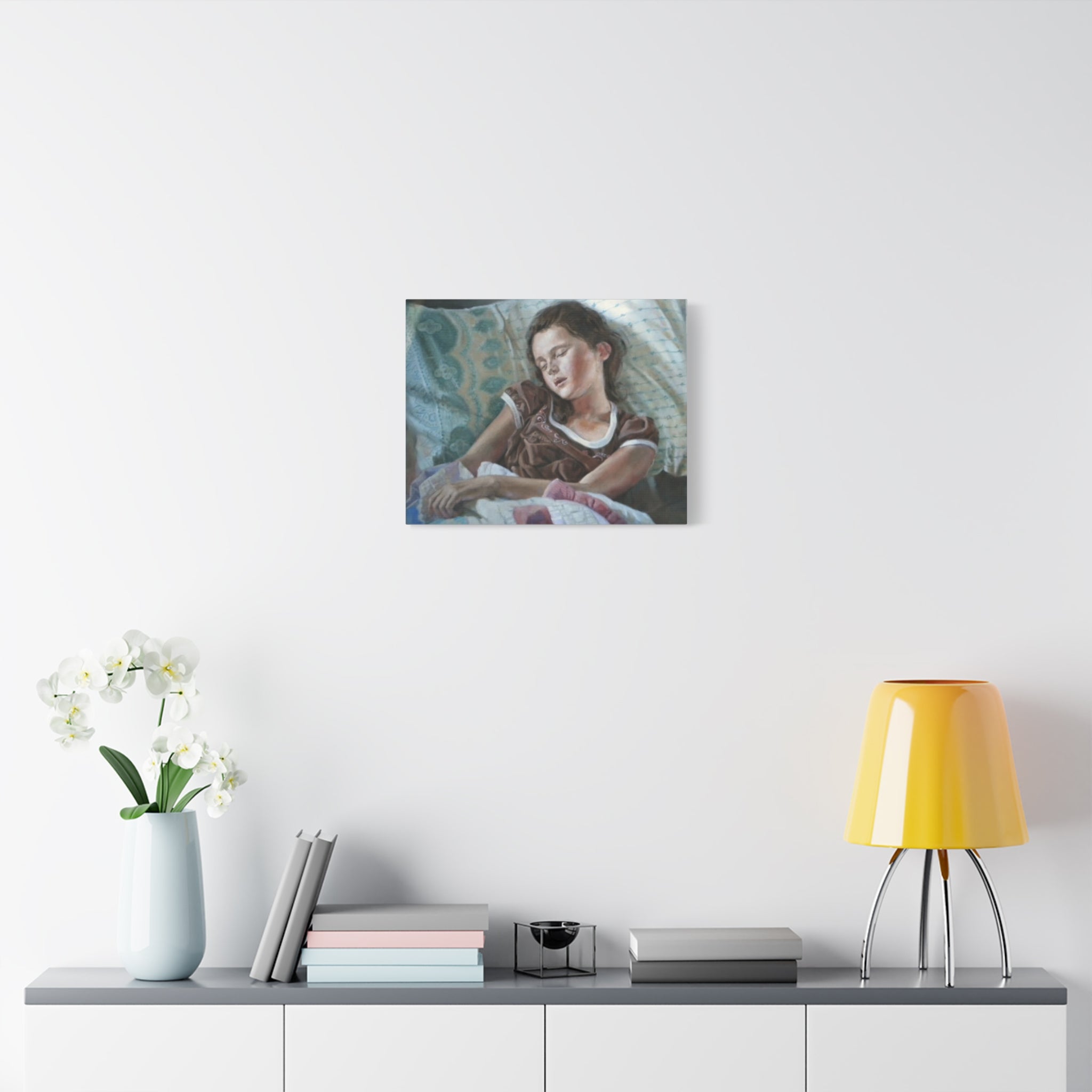 "Perchance to Dream"       Sleeping Child Canvas Wall Art – Serene Portrait Print on Stretched Matte Canvas