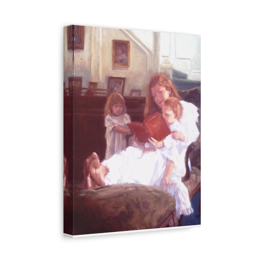 "Raise Up a Child..."  Family Reading Scene Canvas Wall Art – Mother Reading to Children