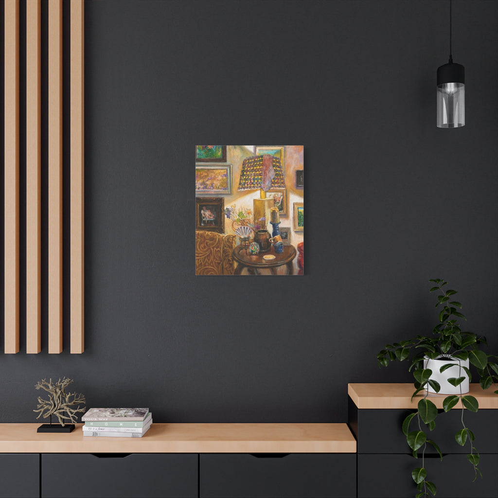 "A Room Full of Memories"   Still Life Lamp Scene Matte Canvas Print — Cozy Living Room Wall Art