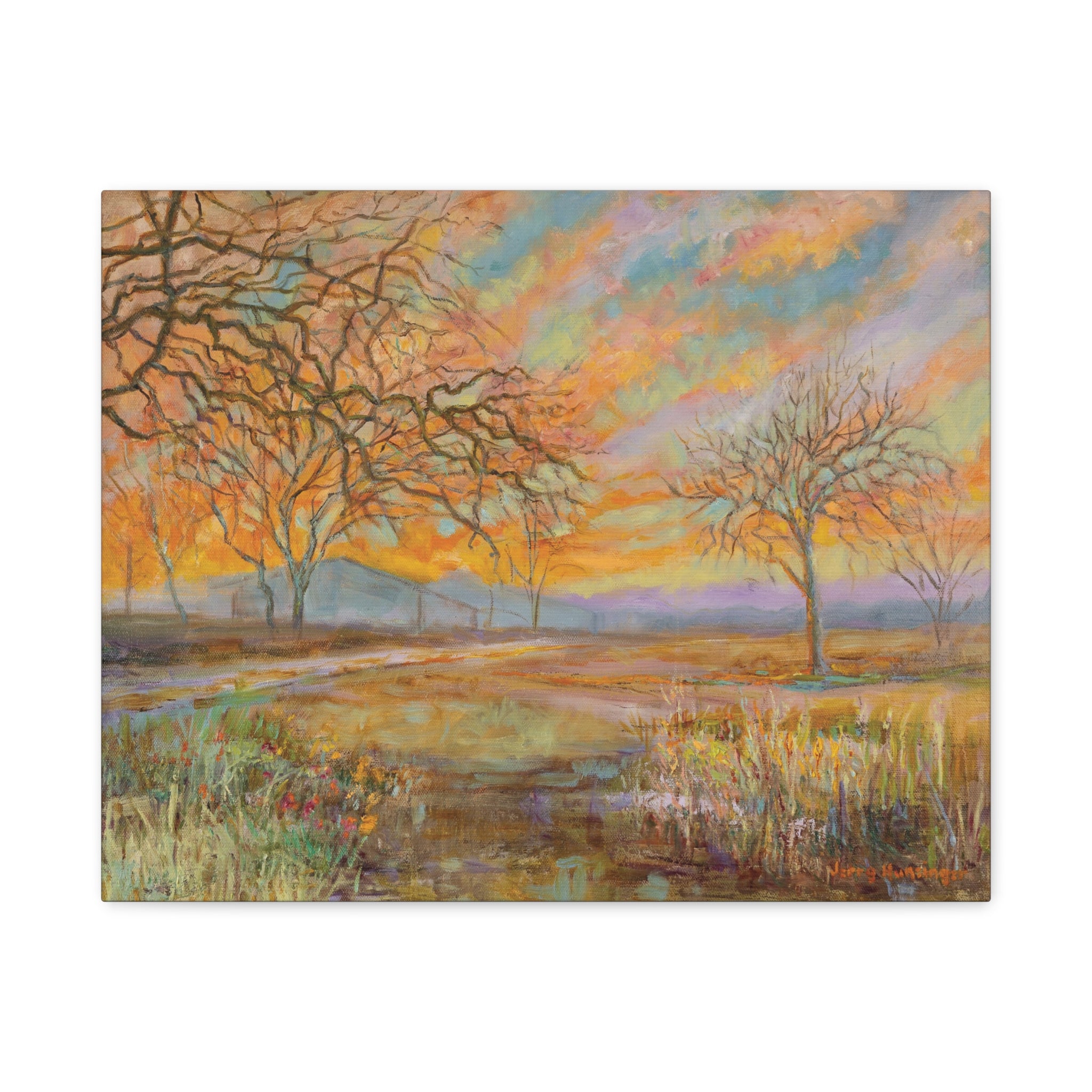 "Time to Feed and Water"  Autumn Meadow Canvas Wall Art — Matte Stretched Landscape Print