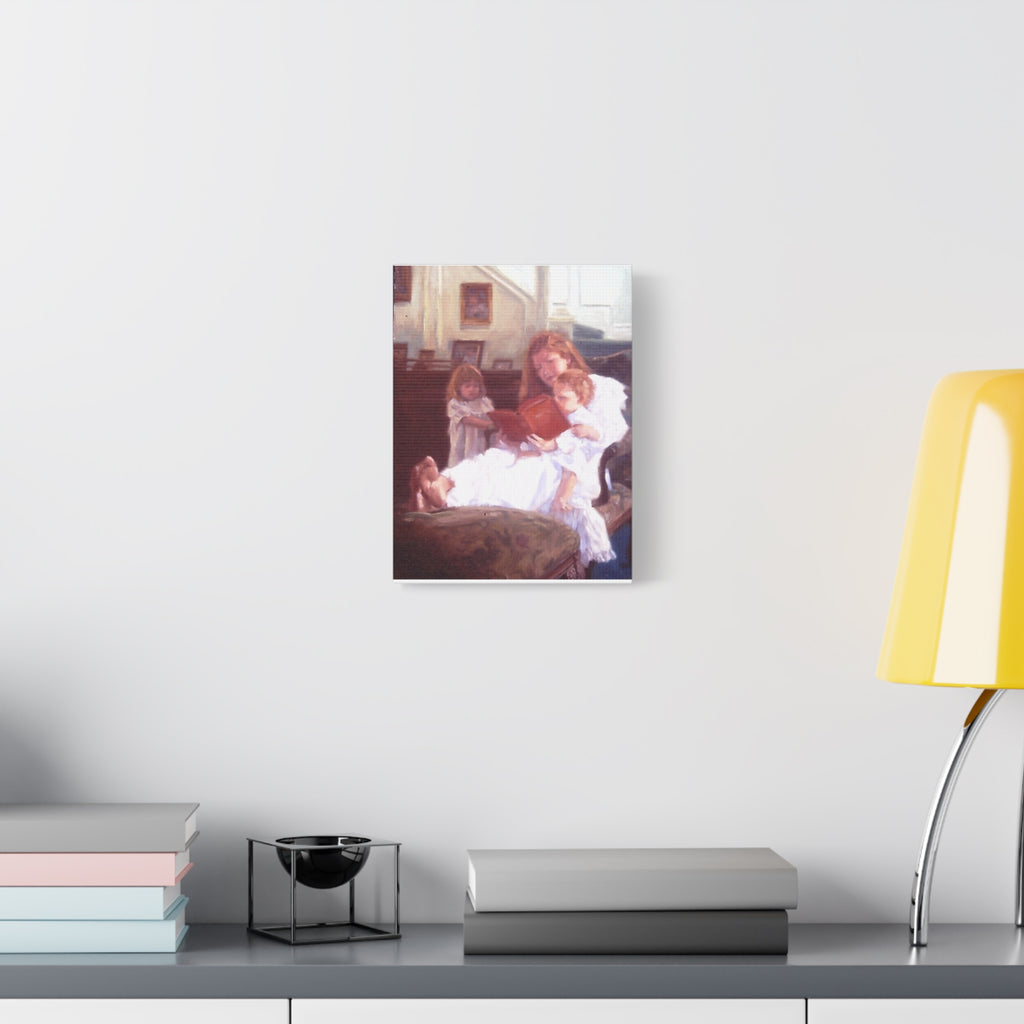 "Raise Up a Child..."  Family Reading Scene Canvas Wall Art – Mother Reading to Children