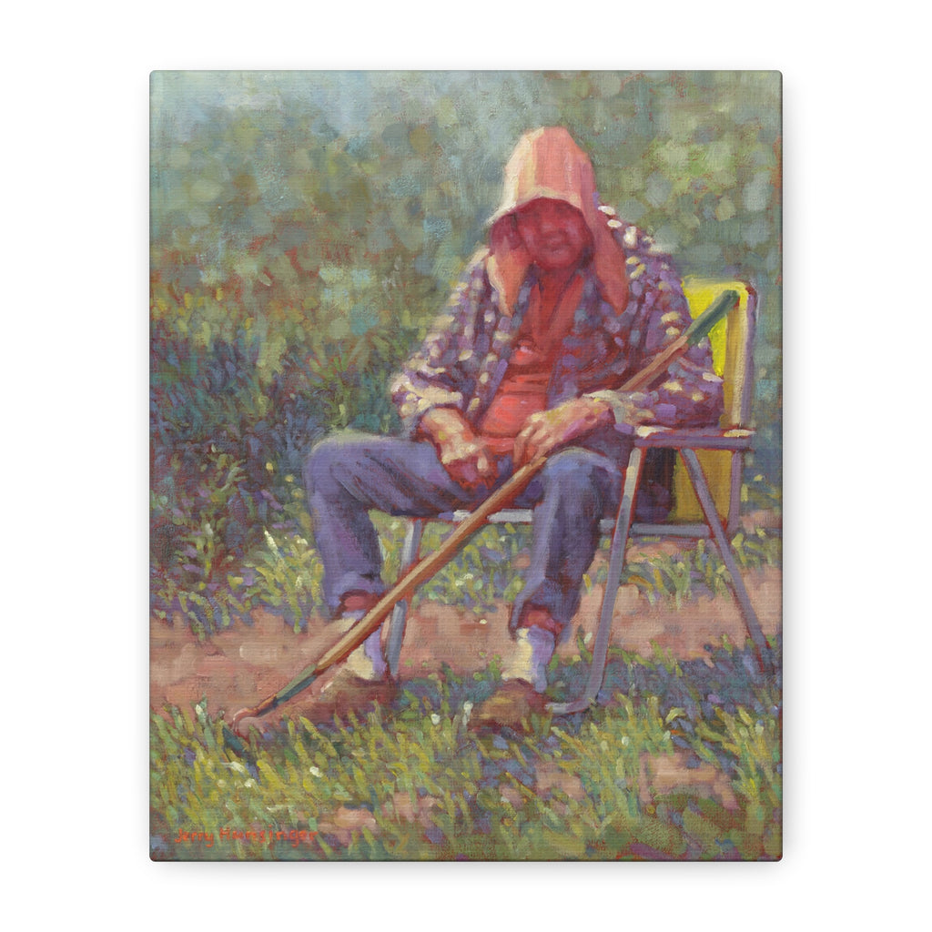 "A Tough Row to Hoe"   Canvas Wall Art — Tranquil Gardener Painting (Matte Stretched Canvas)