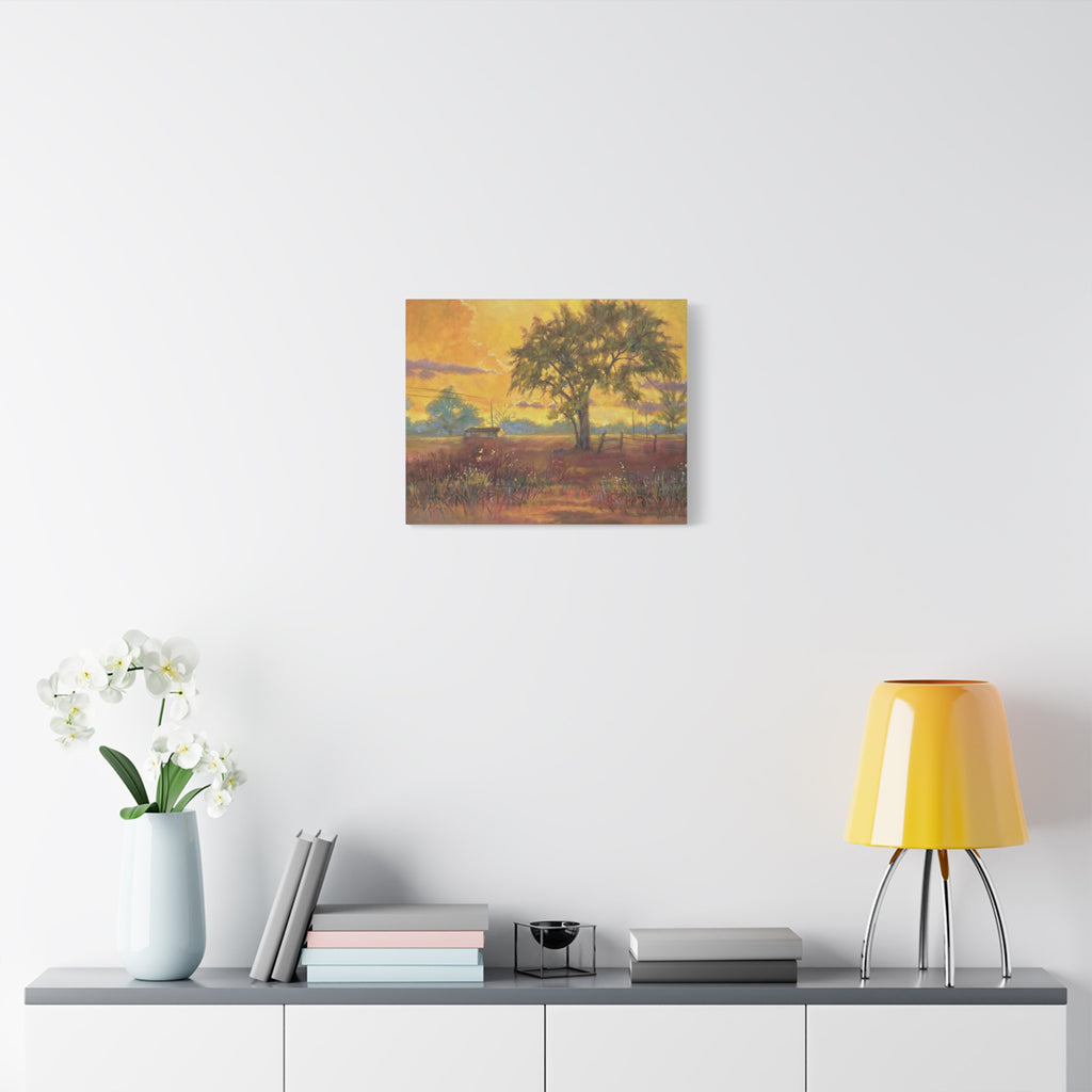 "One Golden Evening"   Sunlit Country Landscape Canvas Print — Stretched Matte Wall Art