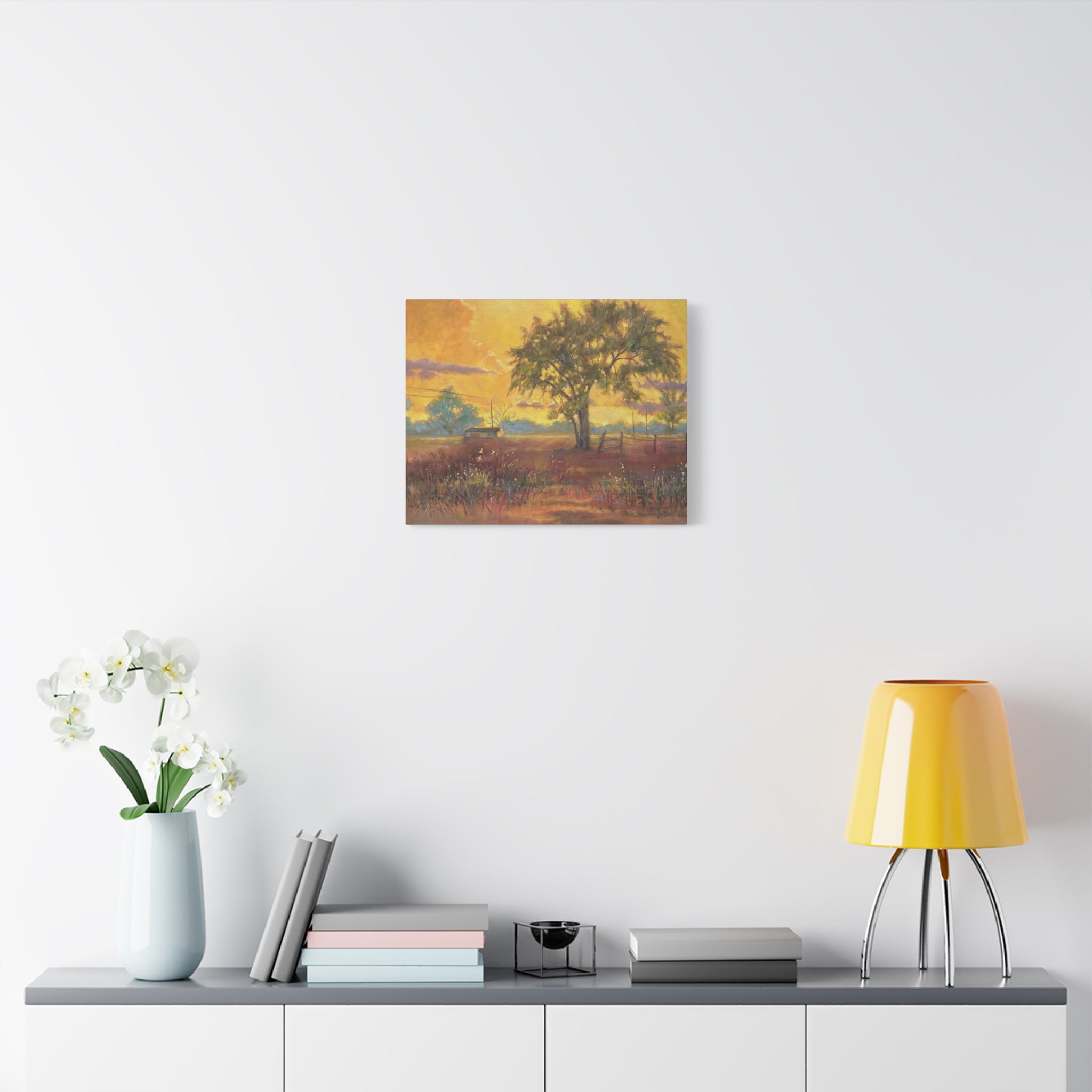 "One Golden Evening"   Sunlit Country Landscape Canvas Print — Stretched Matte Wall Art