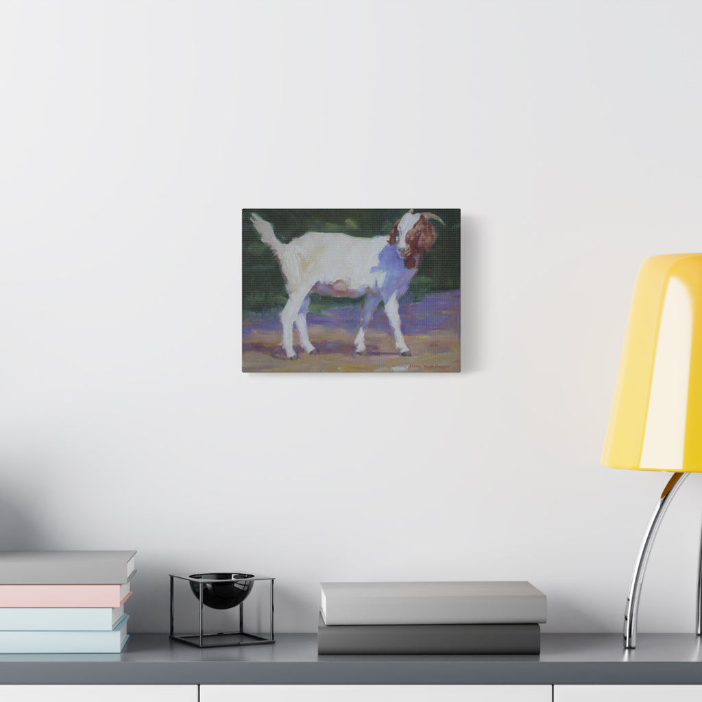 "A Goat With Grace"  White Goat Oil Painting Print on Stretched Canvas – Farmhouse Animal Wall Art