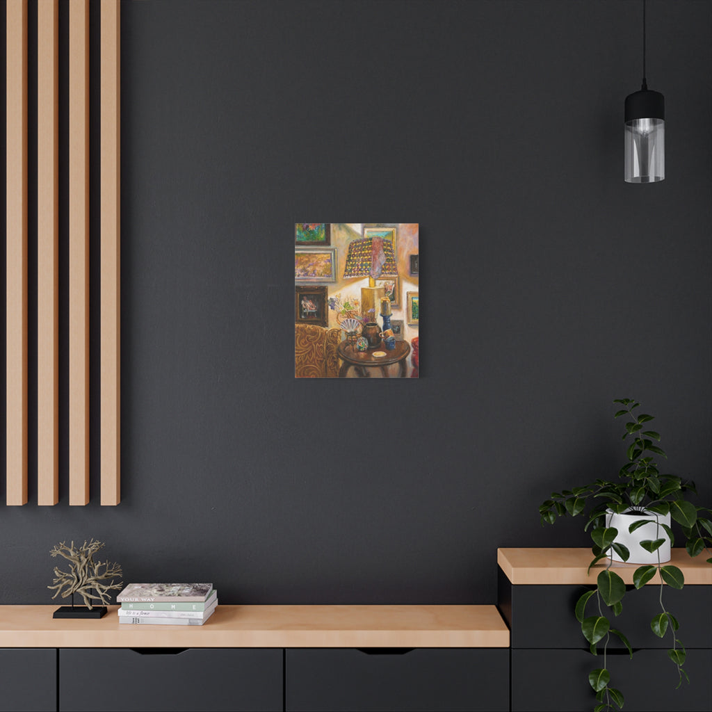 "A Room Full of Memories"   Still Life Lamp Scene Matte Canvas Print — Cozy Living Room Wall Art