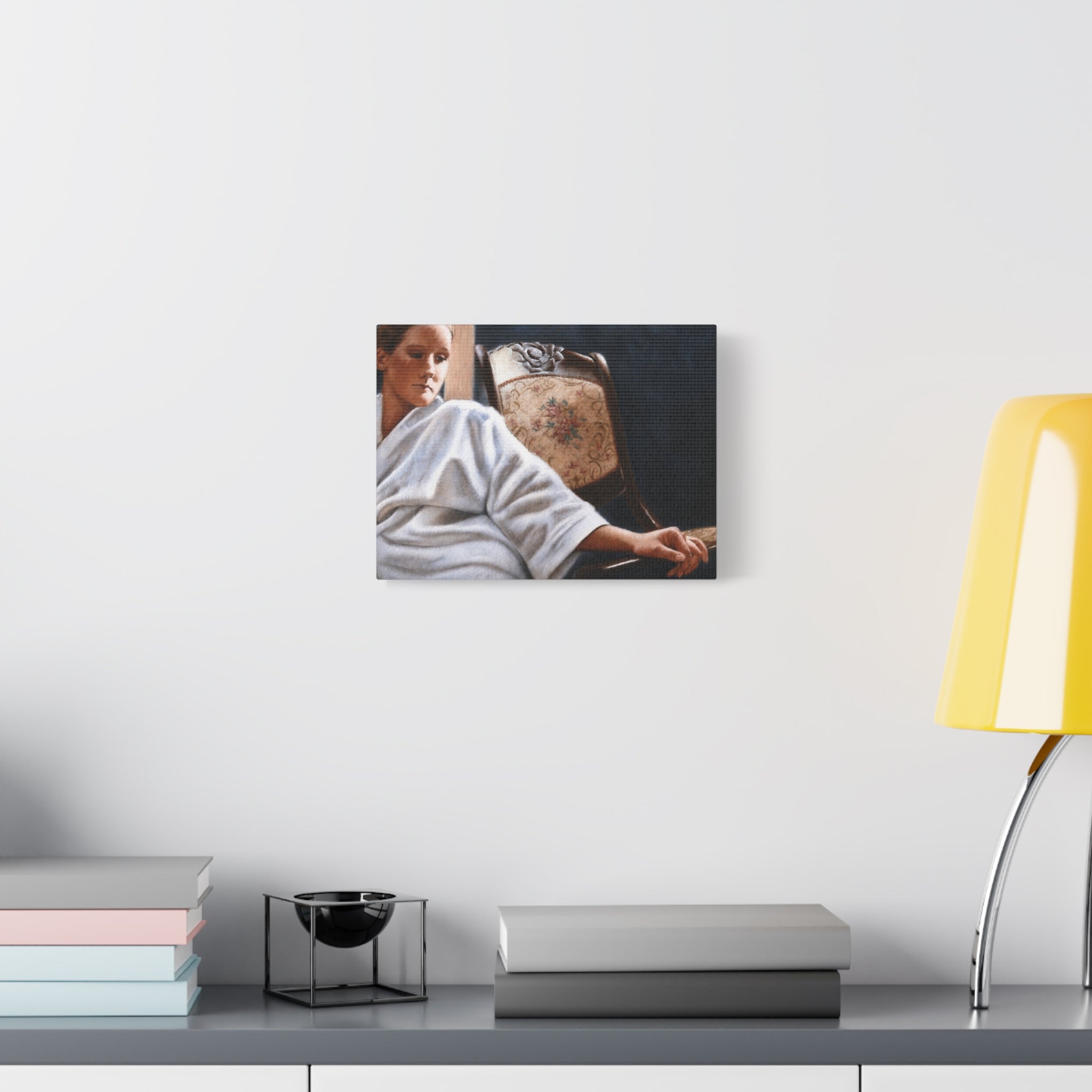 "The White Robe"   Matte Stretched Canvas Print — Serene Woman in Robe Artwork