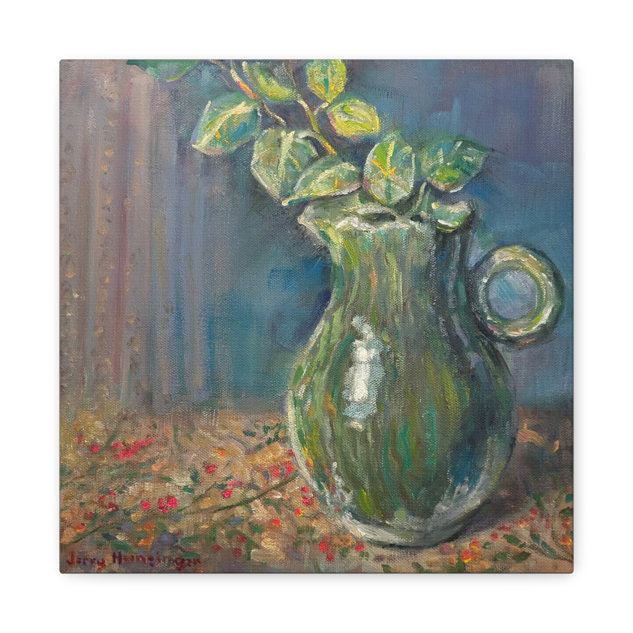 "The Green Pitcher"   Green Pitcher Still Life Matte Canvas Wall Art — Stretched 1.25"