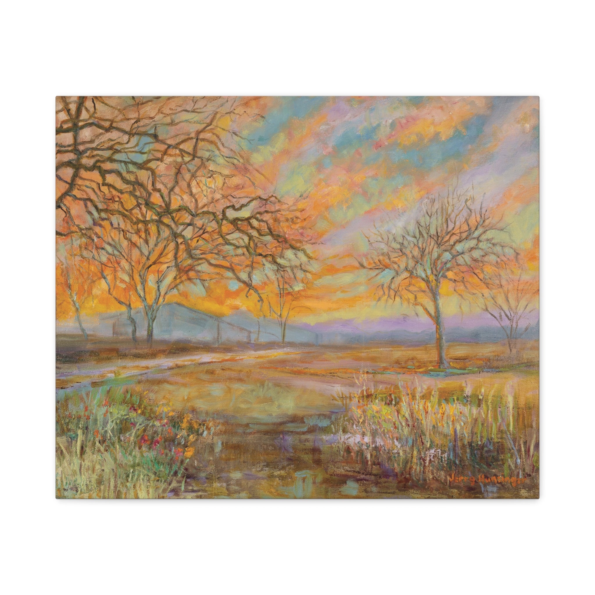 "Time to Feed and Water"  Autumn Meadow Canvas Wall Art — Matte Stretched Landscape Print