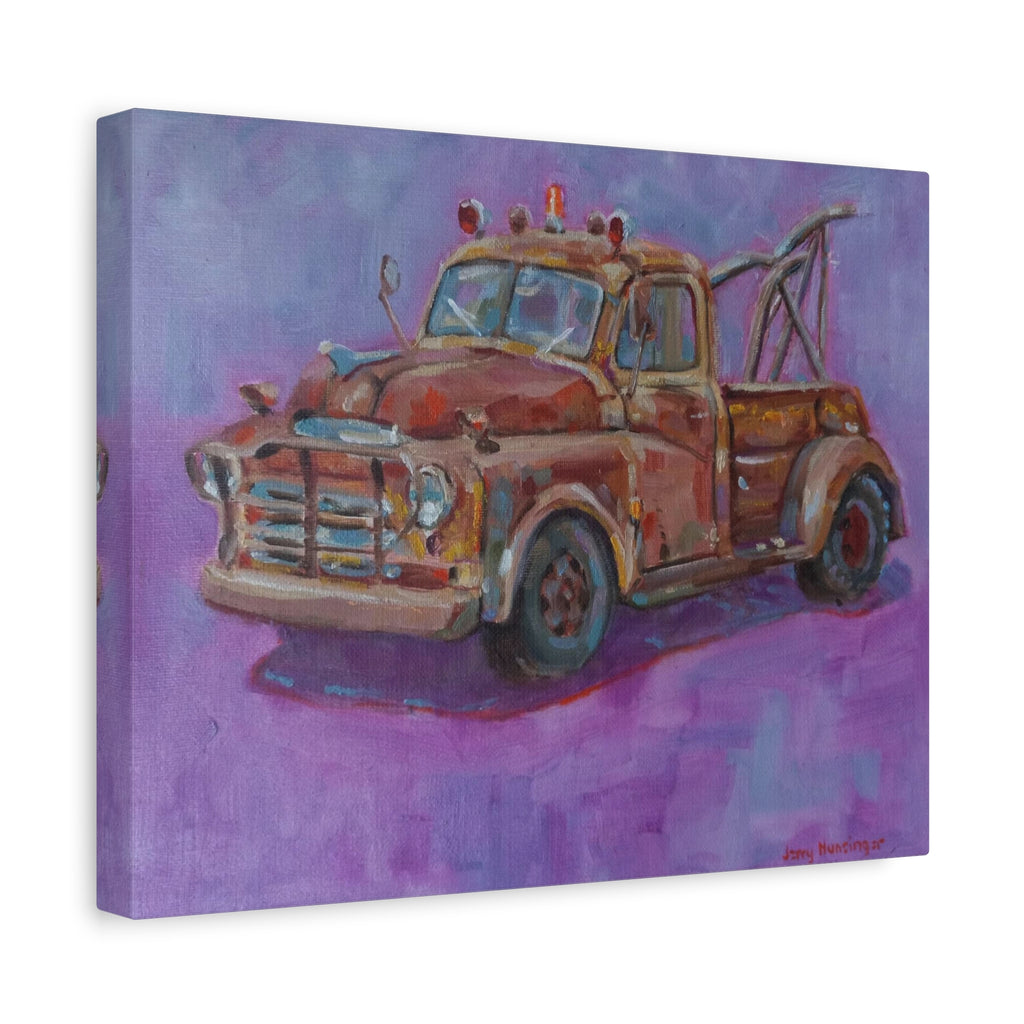 "Rusty Pickup"       Vintage Tow Truck Canvas Wall Art — Rustic Red Truck Painting on Matte Stretched Canvas