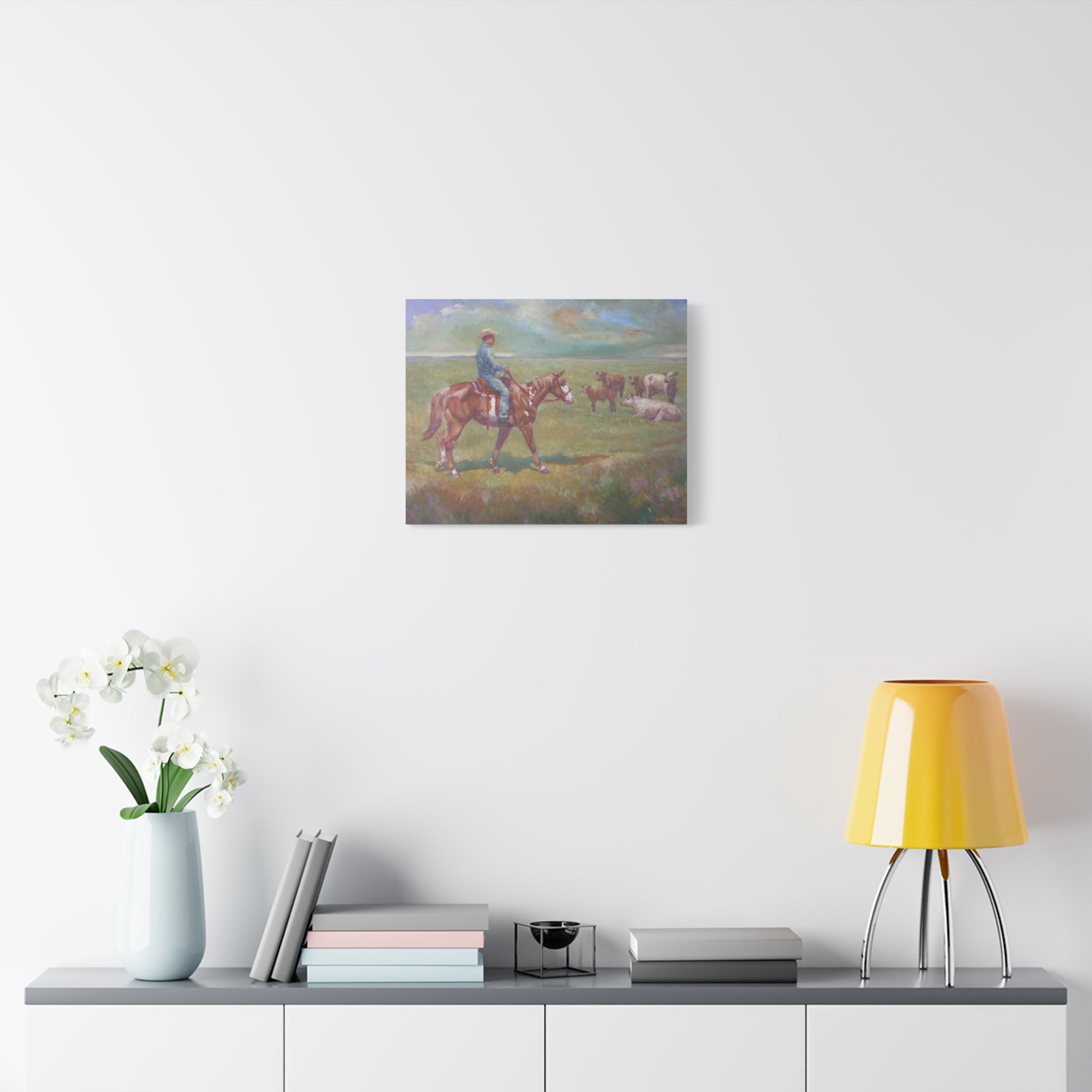 "Fresh Paint"         Cowboy on Horseback Canvas Wall Art — Ranch Pastoral Landscape