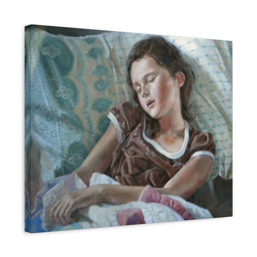 "Perchance to Dream"       Sleeping Child Canvas Wall Art – Serene Portrait Print on Stretched Matte Canvas