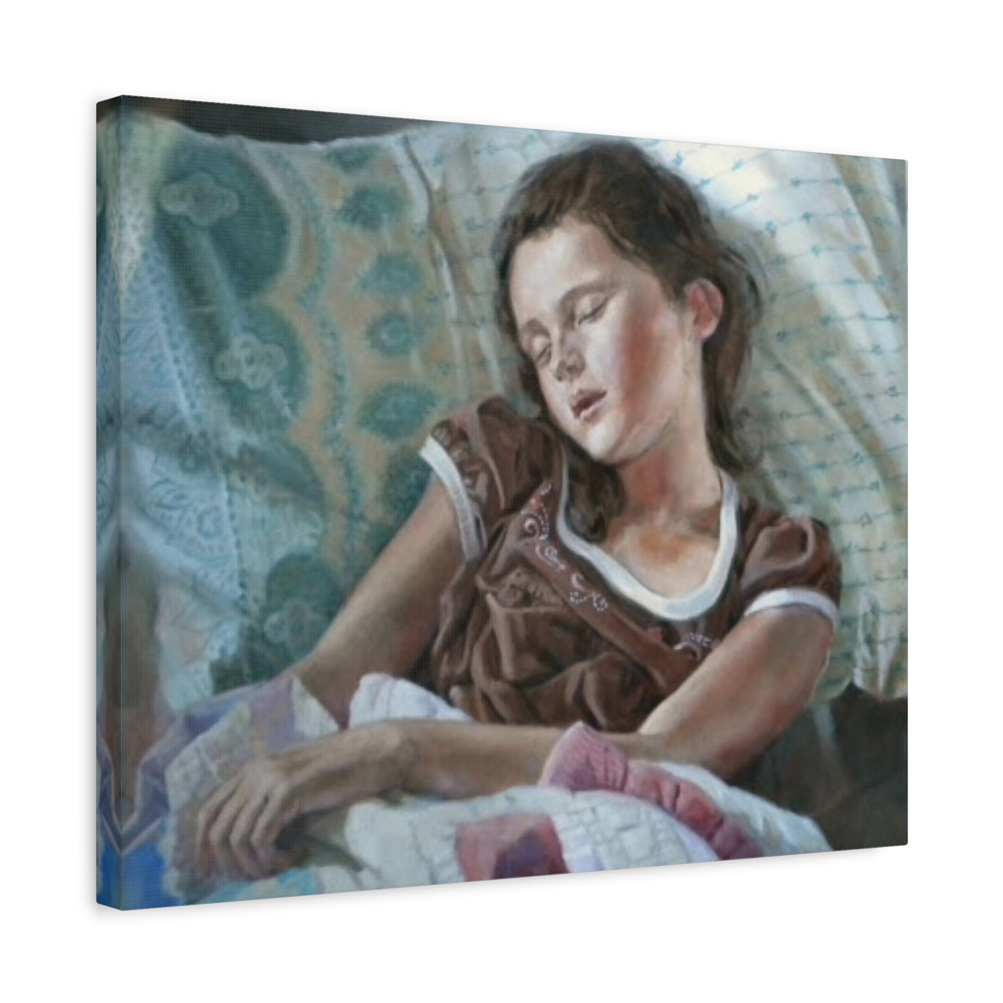"Perchance to Dream"       Sleeping Child Canvas Wall Art – Serene Portrait Print on Stretched Matte Canvas