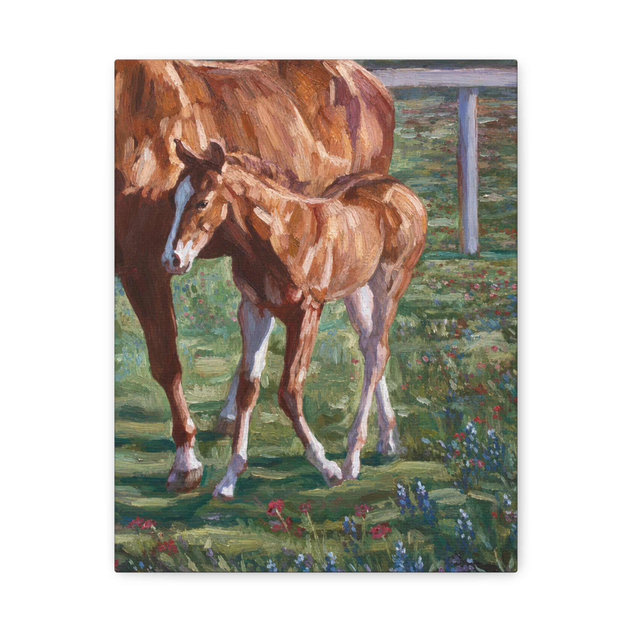 "Amongst the Bluebonnets"  Horse & Foal Canvas Print — Pastoral Equestrian Wall Art
