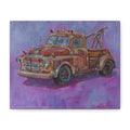 "Rusty Pickup"       Vintage Tow Truck Canvas Wall Art — Rustic Red Truck Painting on Matte Stretched Canvas