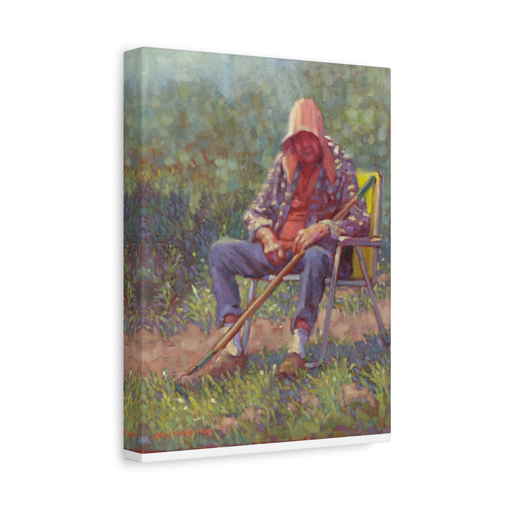 "A Tough Row to Hoe"   Canvas Wall Art — Tranquil Gardener Painting (Matte Stretched Canvas)