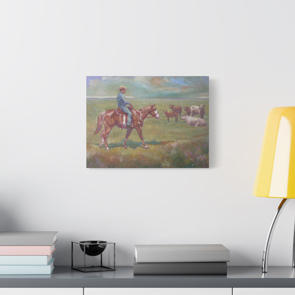 "Fresh Paint"         Cowboy on Horseback Canvas Wall Art — Ranch Pastoral Landscape