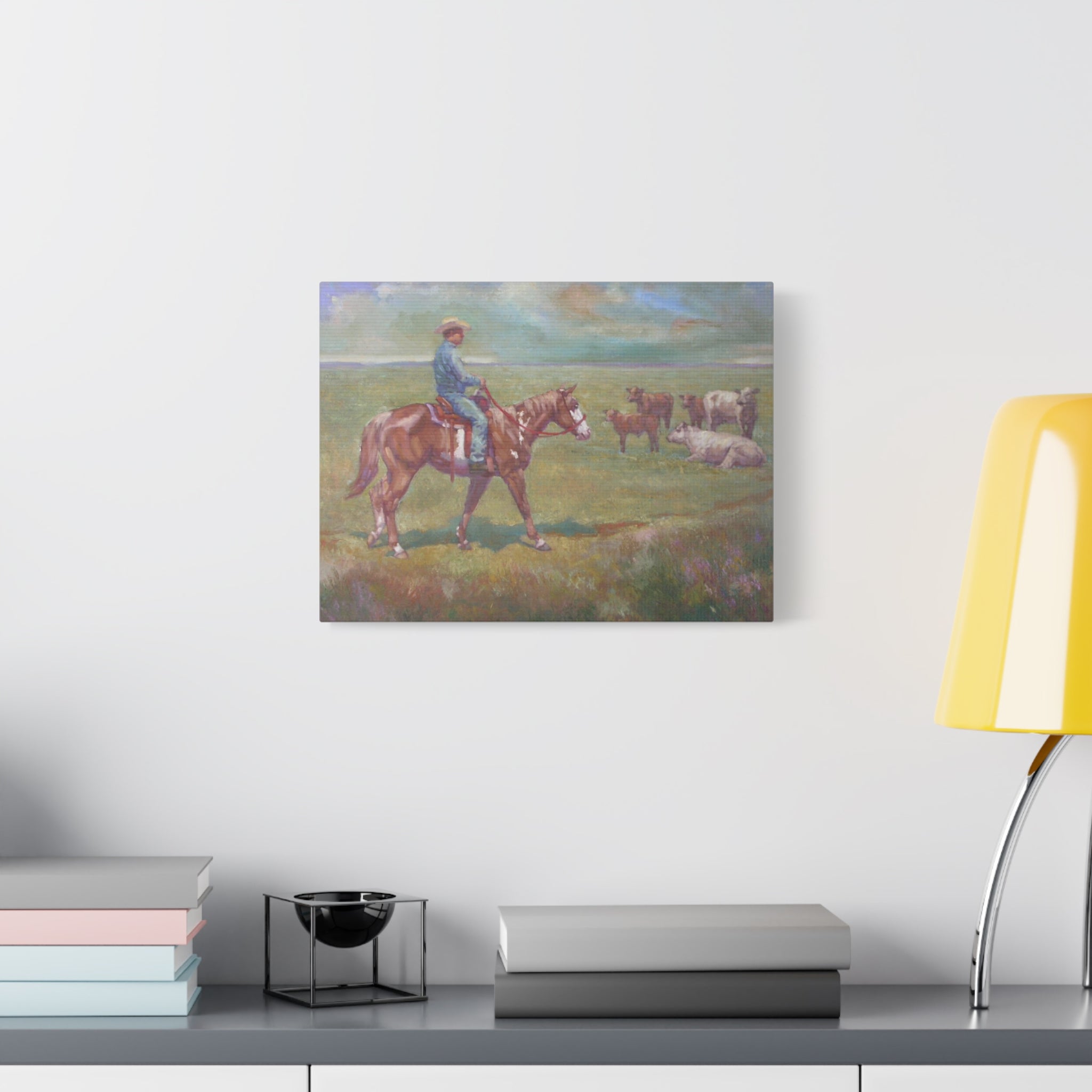 "Fresh Paint"         Cowboy on Horseback Canvas Wall Art — Ranch Pastoral Landscape